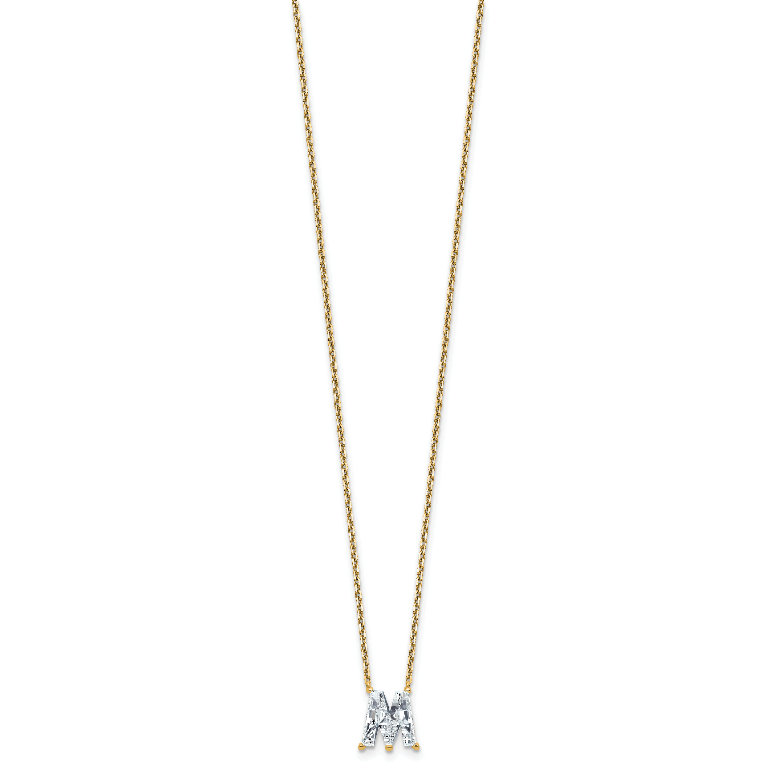 14k 2 1/3 carat Lab Grown Diamond VS+ F+ Complete Letter M Single Stone 18 inch Initial Necklace