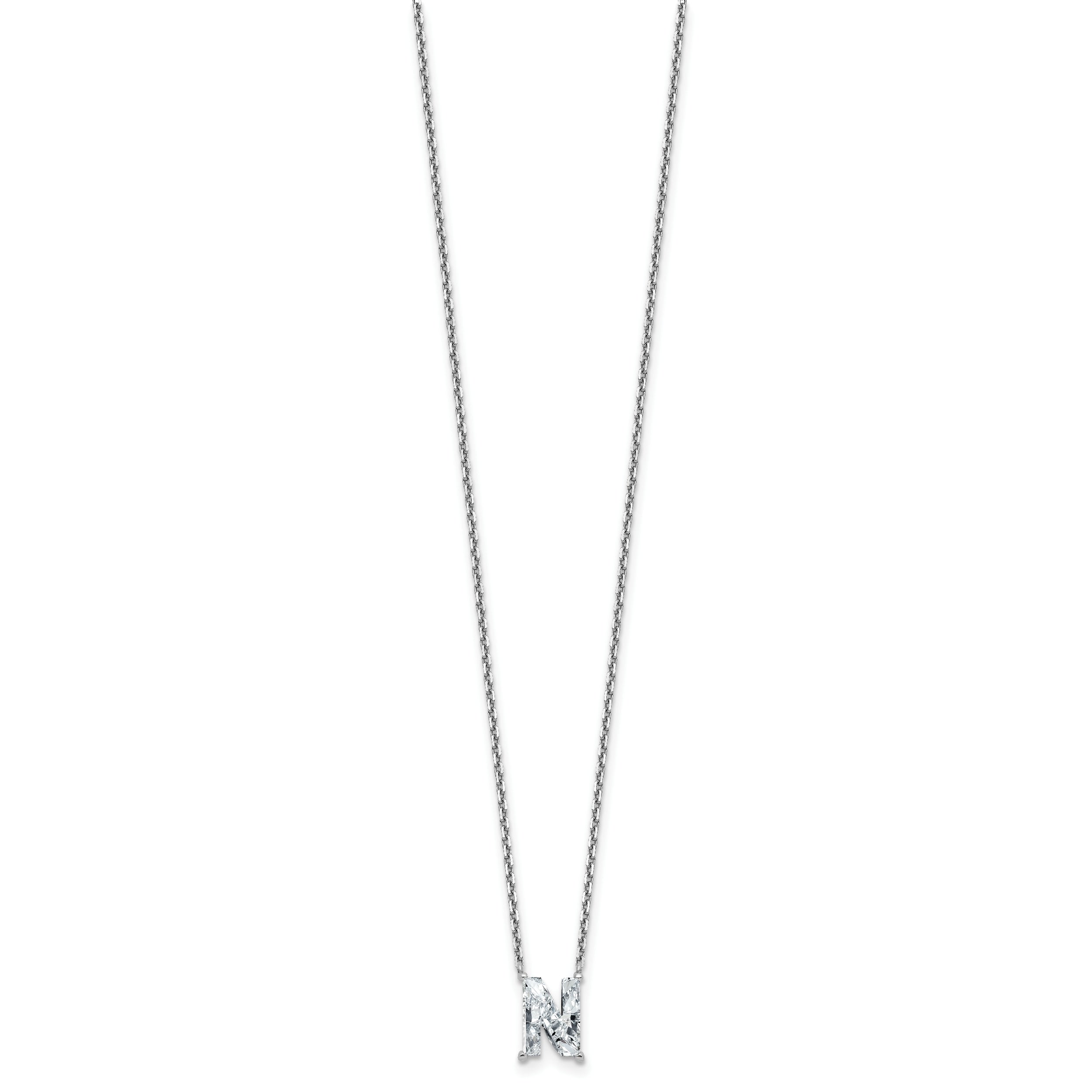 14k White Gold 1 7/8 carat Lab Grown Diamond VS+ F+ Complete Letter N Single Stone 18 inch Initial Necklace