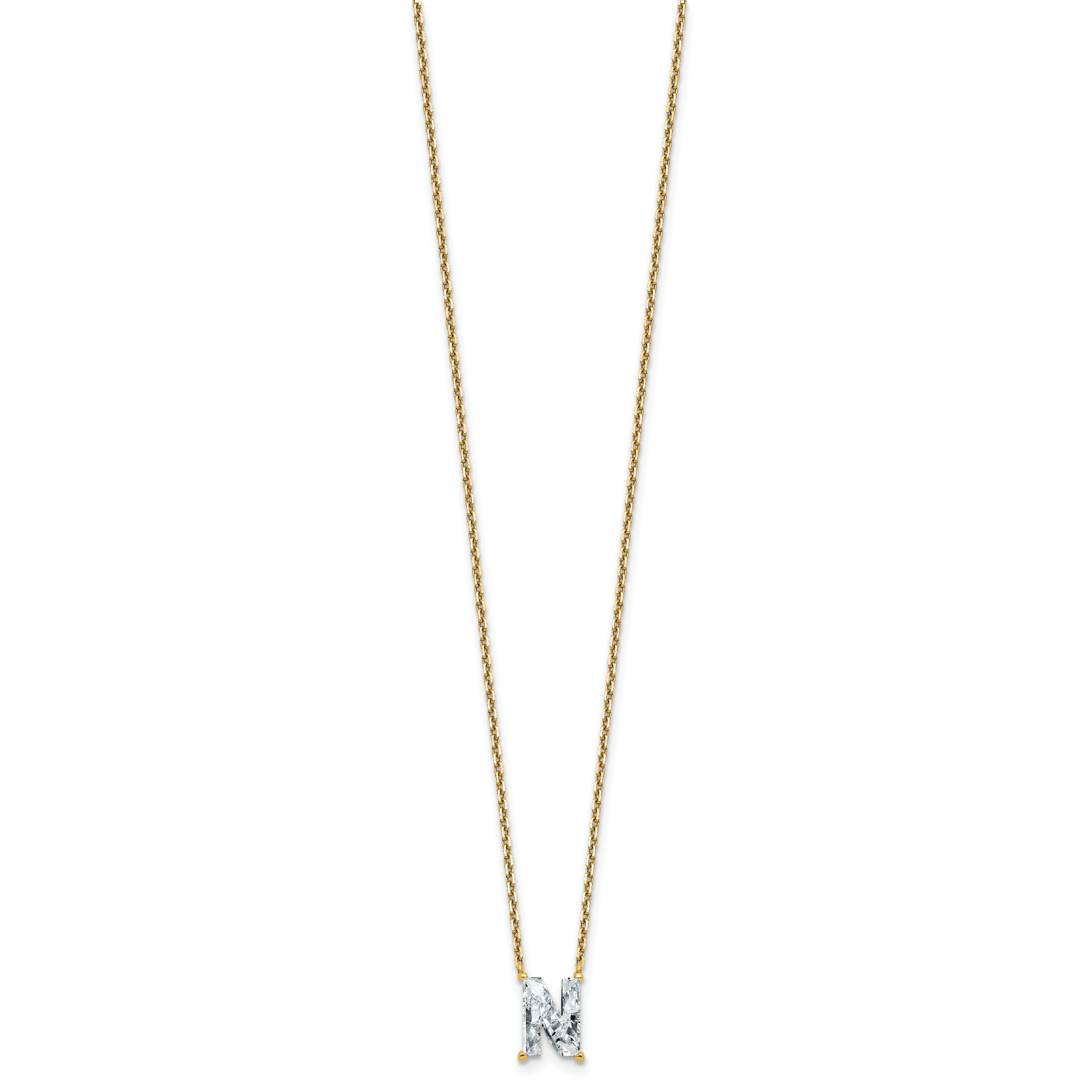 14k 1 7/8 carat Lab Grown Diamond VS+ F+ Complete Letter N Single Stone 18 inch Initial Necklace Secondary image