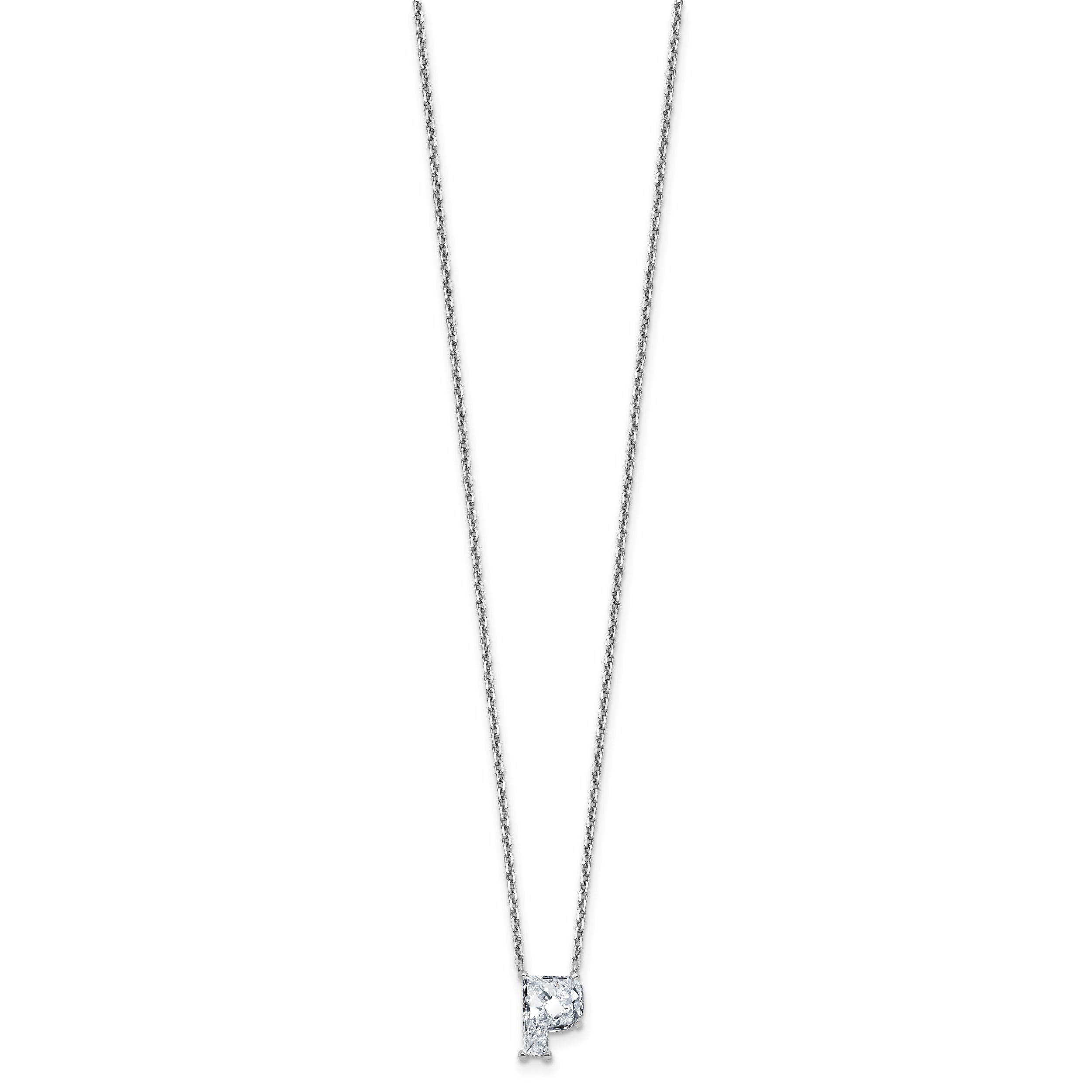 14k White Gold 2 carat Lab Grown Diamond VS+ F+ Complete Letter P Single Stone 18 inch Initial Necklace