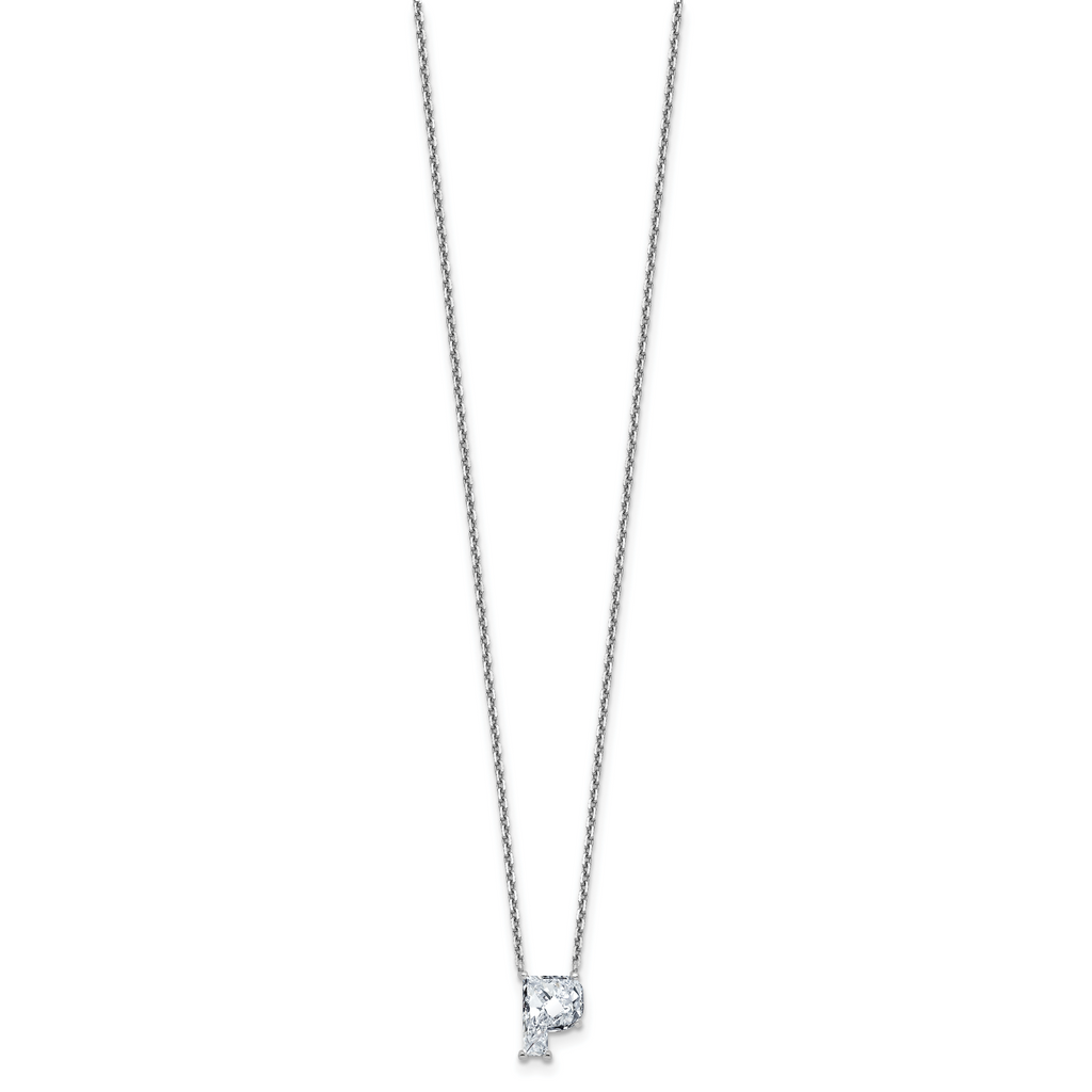 14k White Gold 2 carat Lab Grown Diamond VS+ F+ Complete Letter P Single Stone 18 inch Initial Necklace