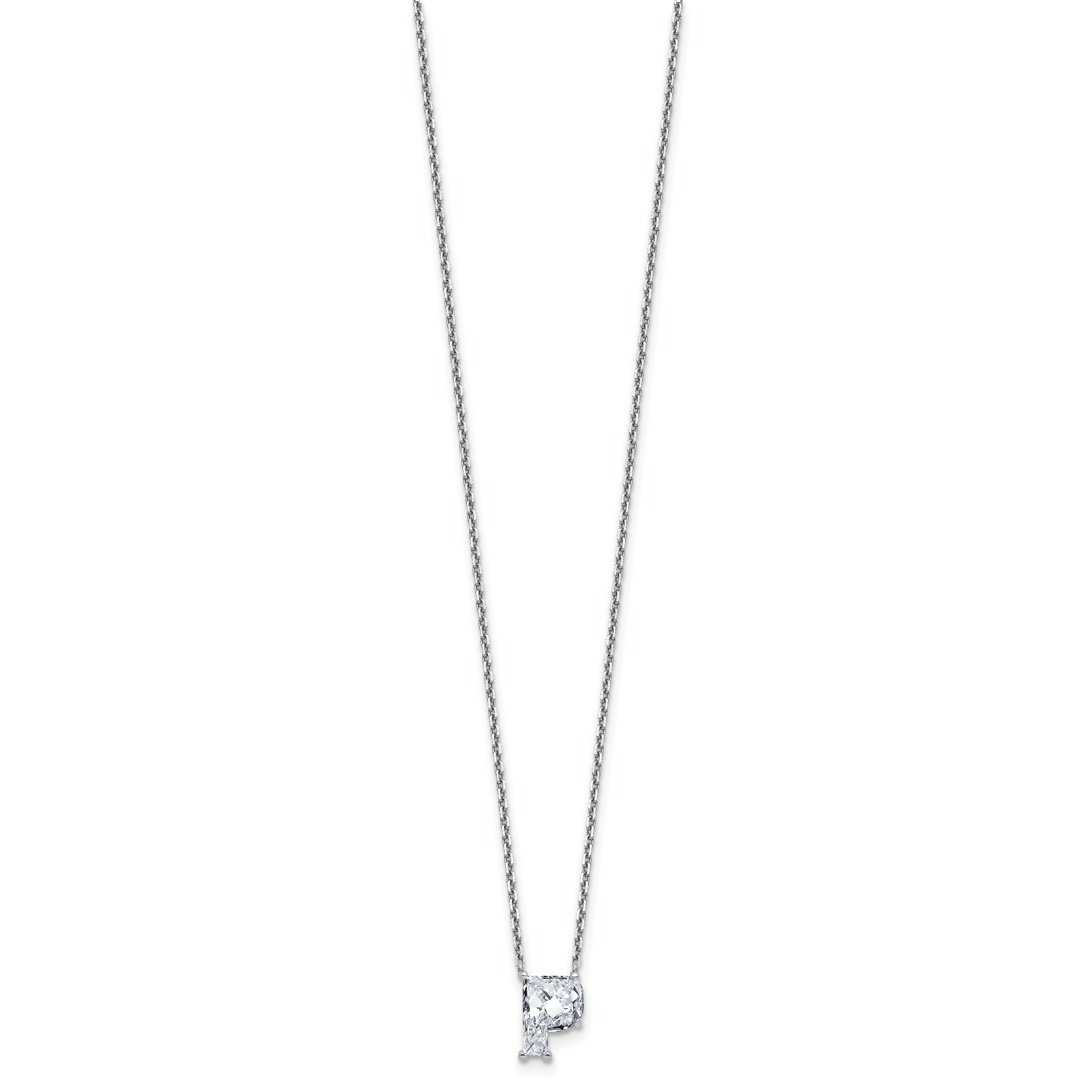14k White Gold 2 carat Lab Grown Diamond VS+ F+ Complete Letter P Single Stone 18 inch Initial Necklace