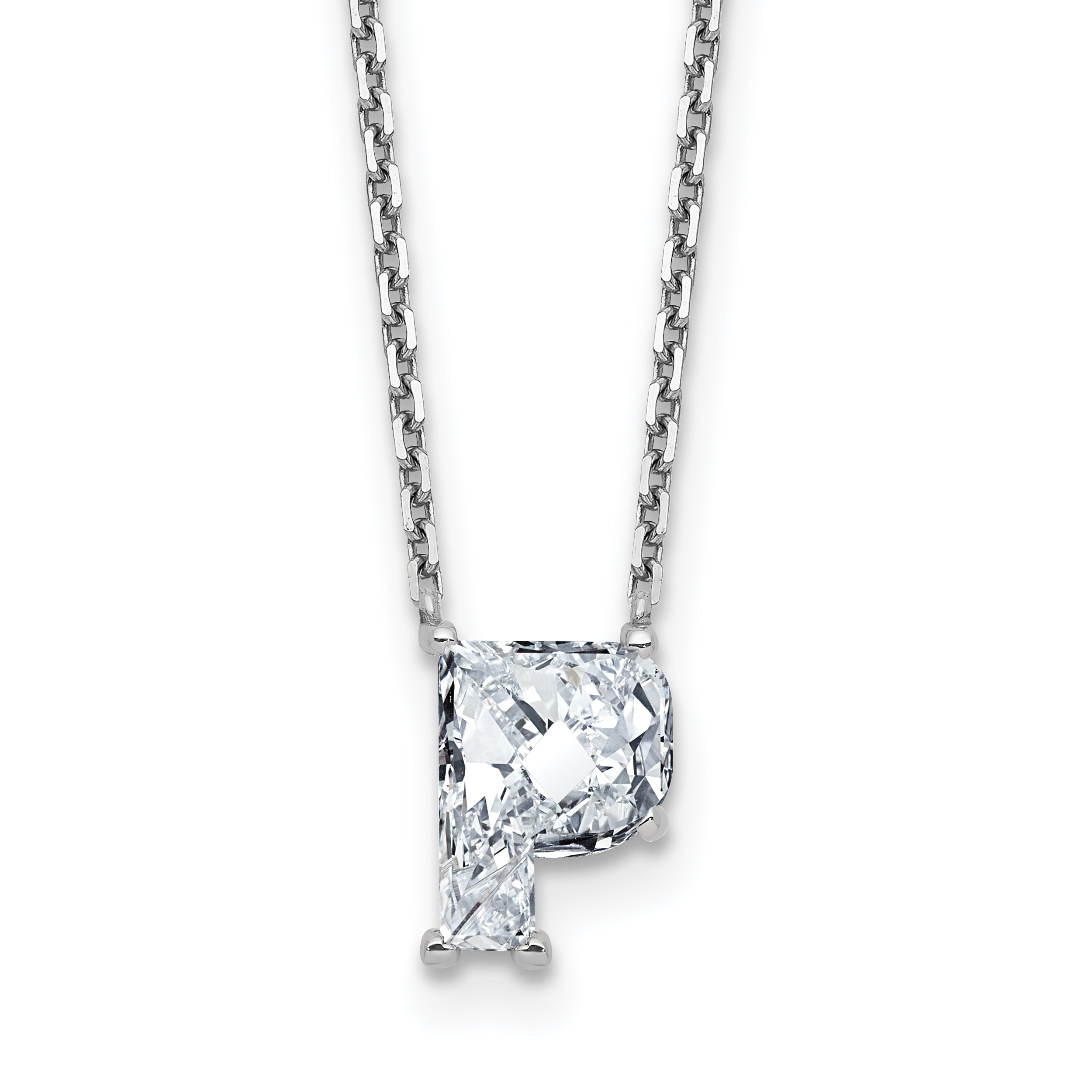 14k White Gold 2 carat Lab Grown Diamond VS+ F+ Complete Letter P Single Stone 18 inch Initial Necklace Main image