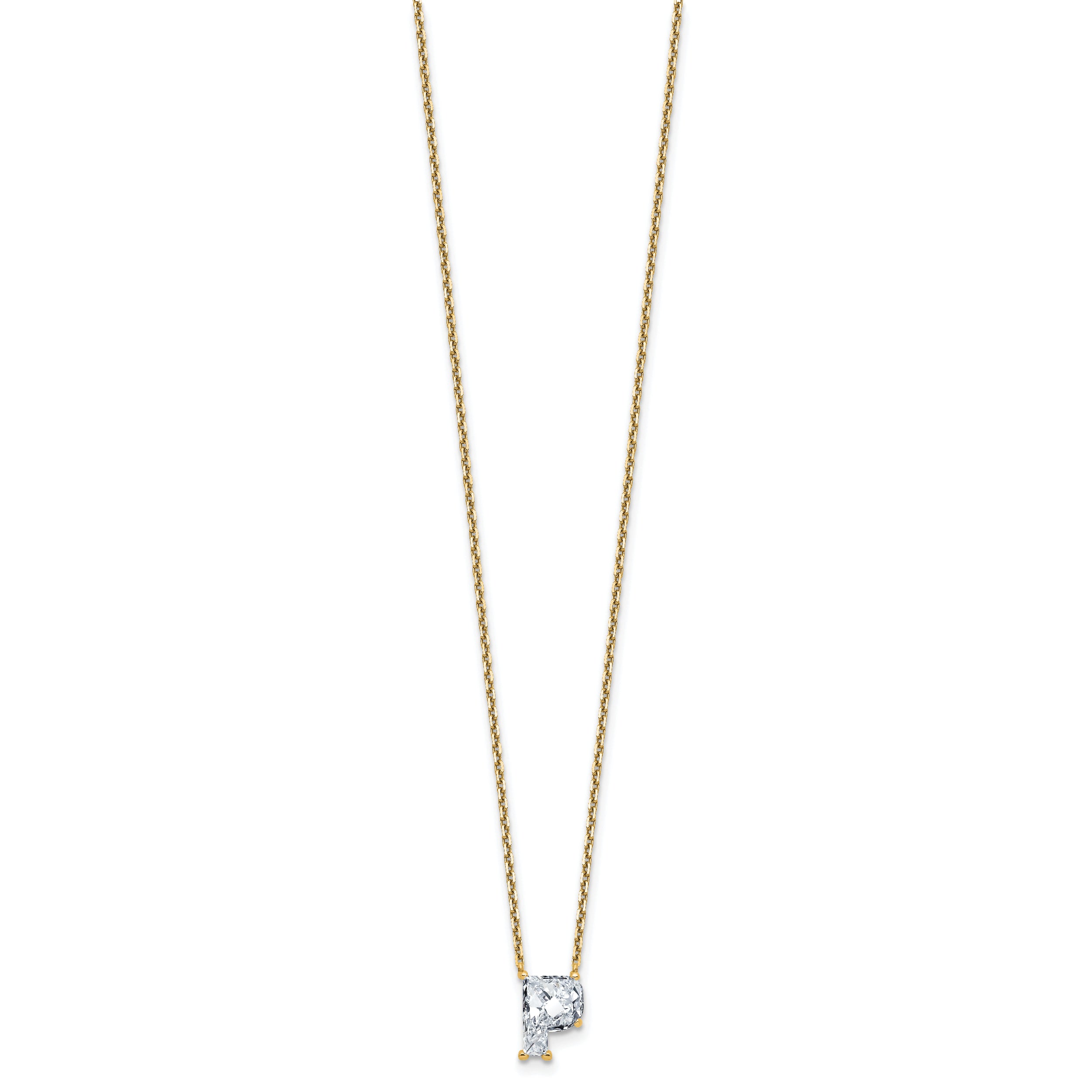 14k 2 carat Lab Grown Diamond VS+ F+ Complete Letter P Single Stone 18 inch Initial Necklace