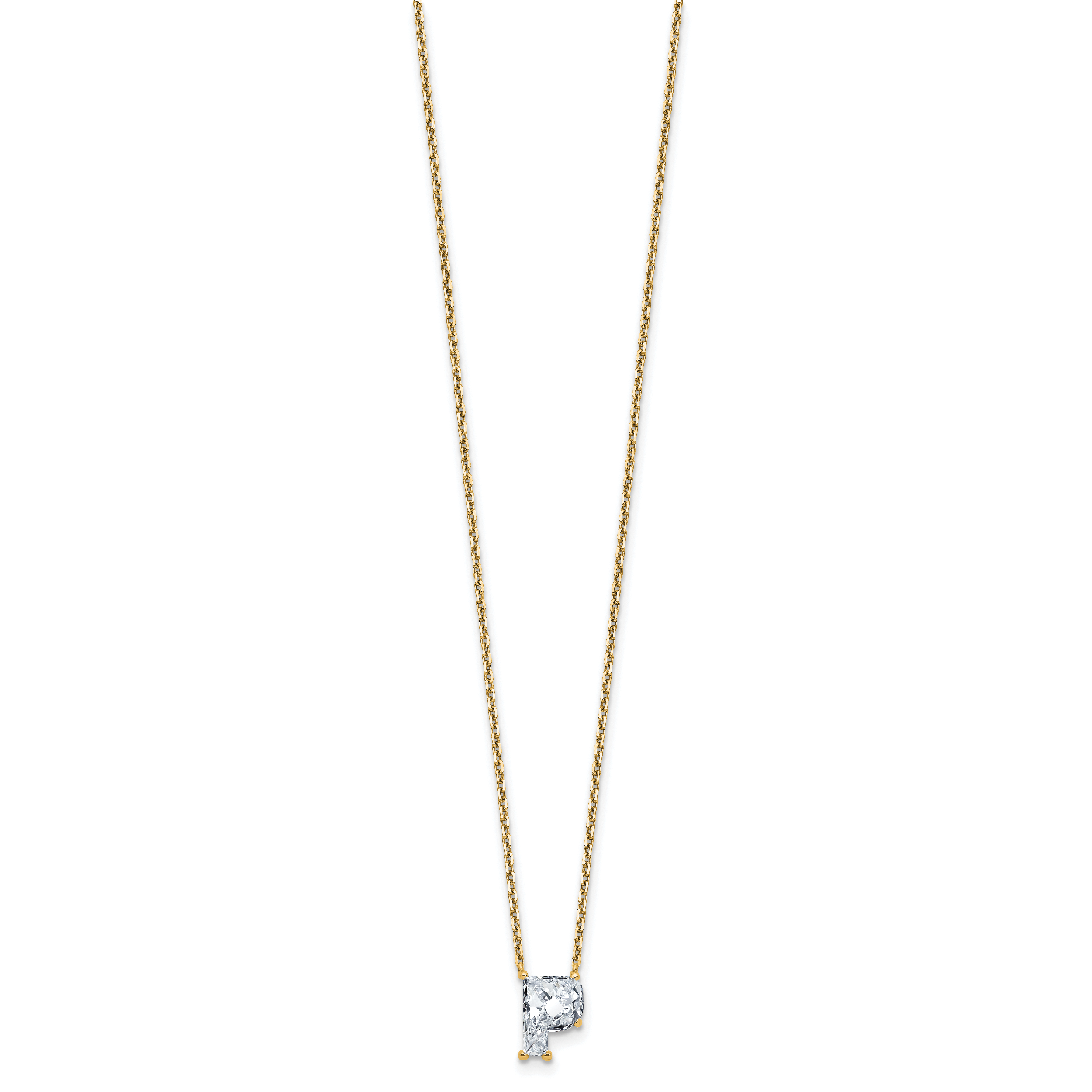 14k 2 carat Lab Grown Diamond VS+ F+ Complete Letter P Single Stone 18 inch Initial Necklace
