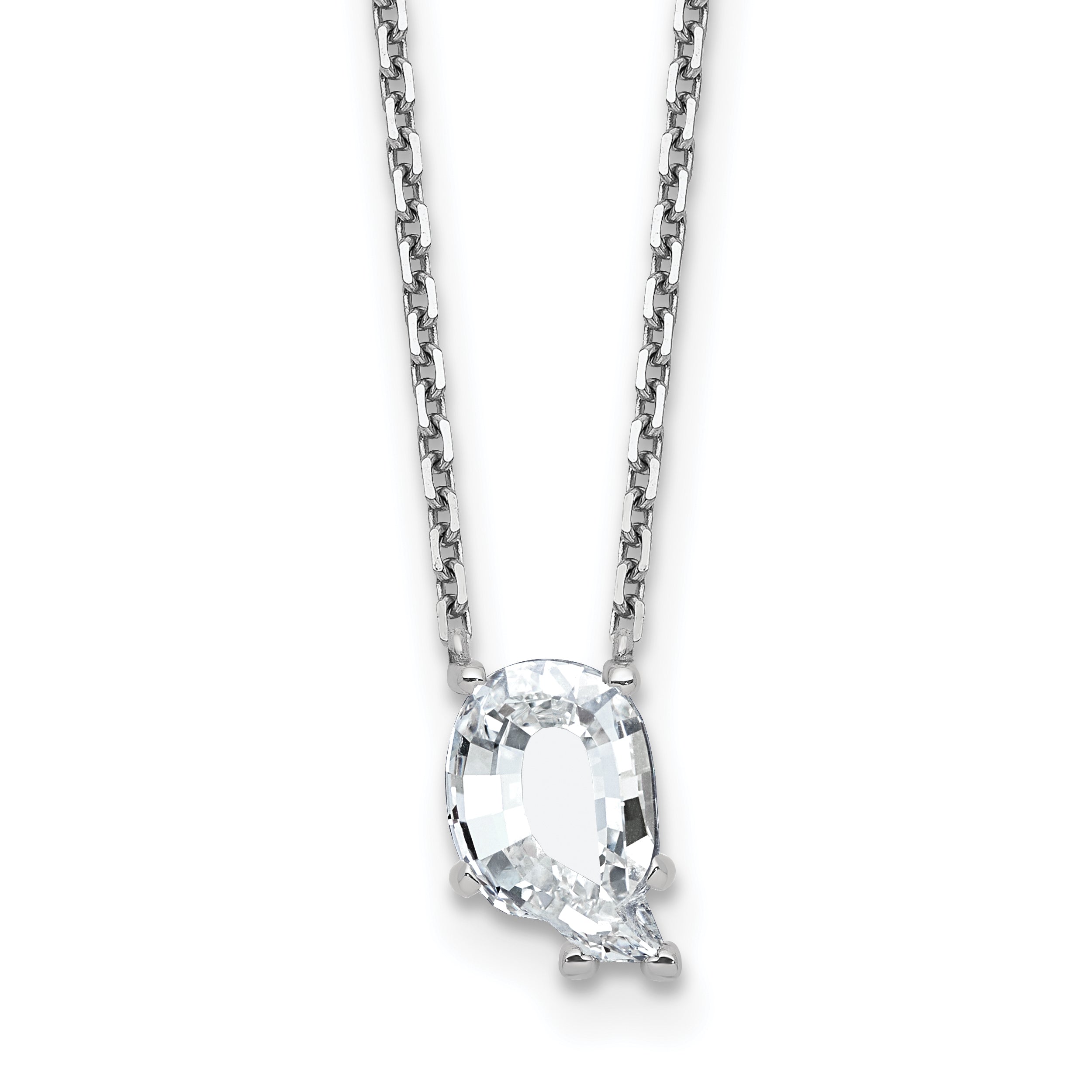 14k White Gold 2 1/4 carat Lab Grown Diamond VS+ F+ Complete Letter Q Single Stone 18 inch Initial Necklace