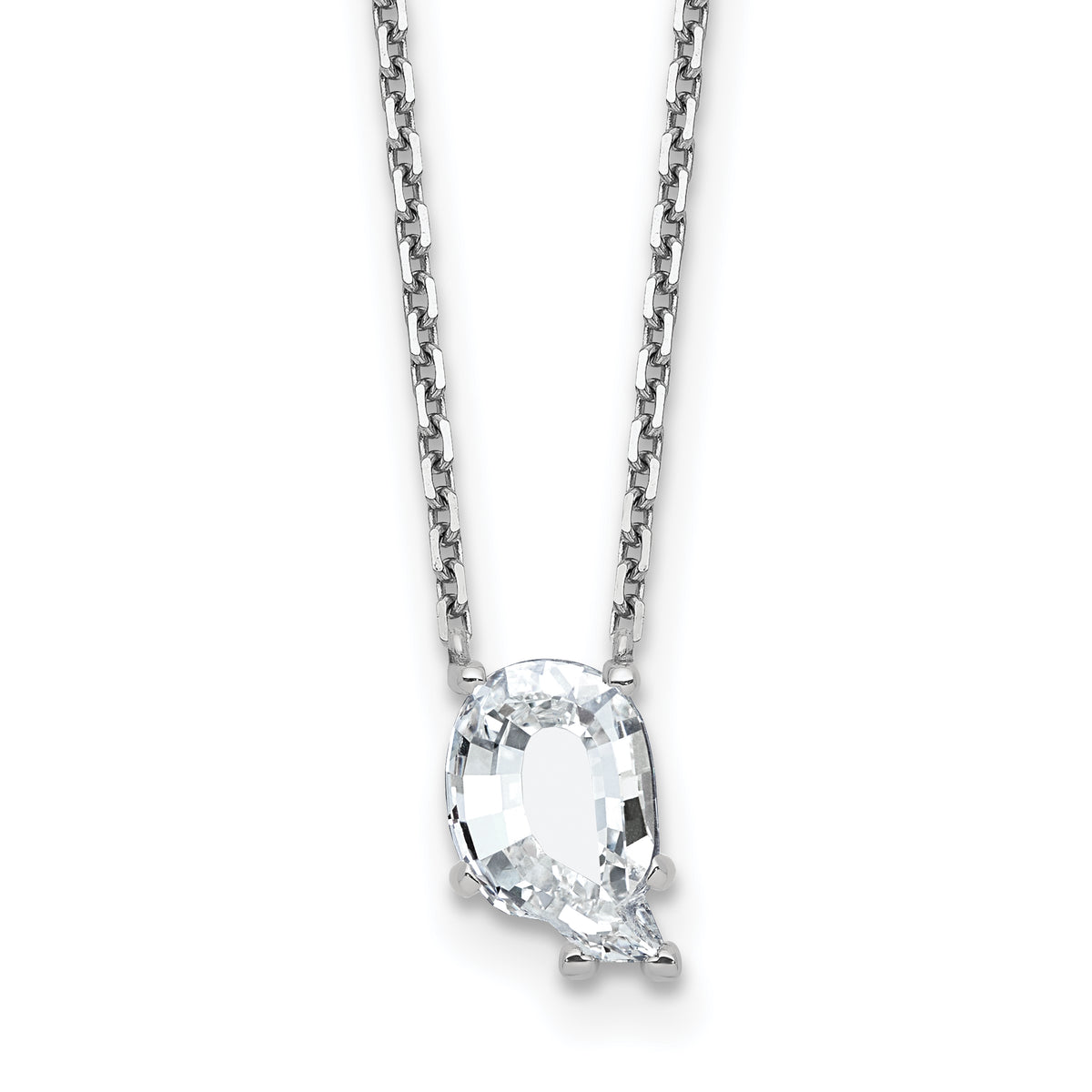 14k White Gold 2 1/4 carat Lab Grown Diamond VS+ F+ Complete Letter Q Single Stone 18 inch Initial Necklace