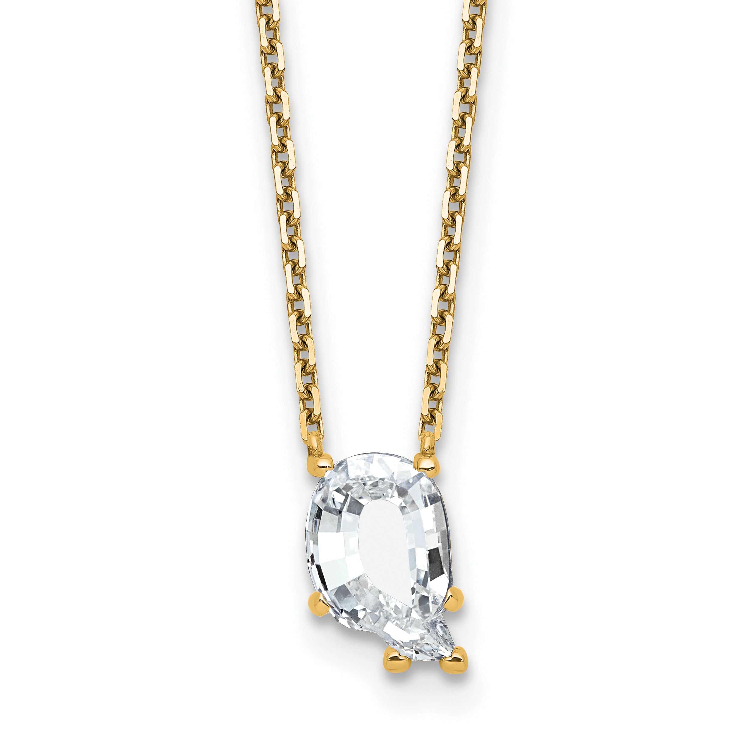 14k 2 1/4 carat Lab Grown Diamond VS+ F+ Complete Letter Q Single Stone 18 inch Initial Necklace