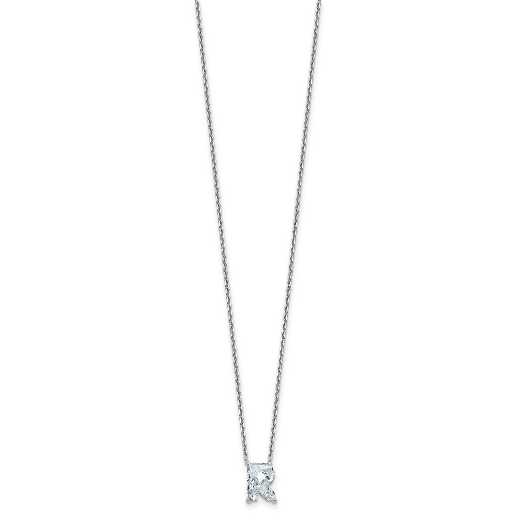 14k White Gold 2 1/3 carat Lab Grown Diamond VS+ F+ Complete Letter R Single Stone 18 inch Initial Necklace