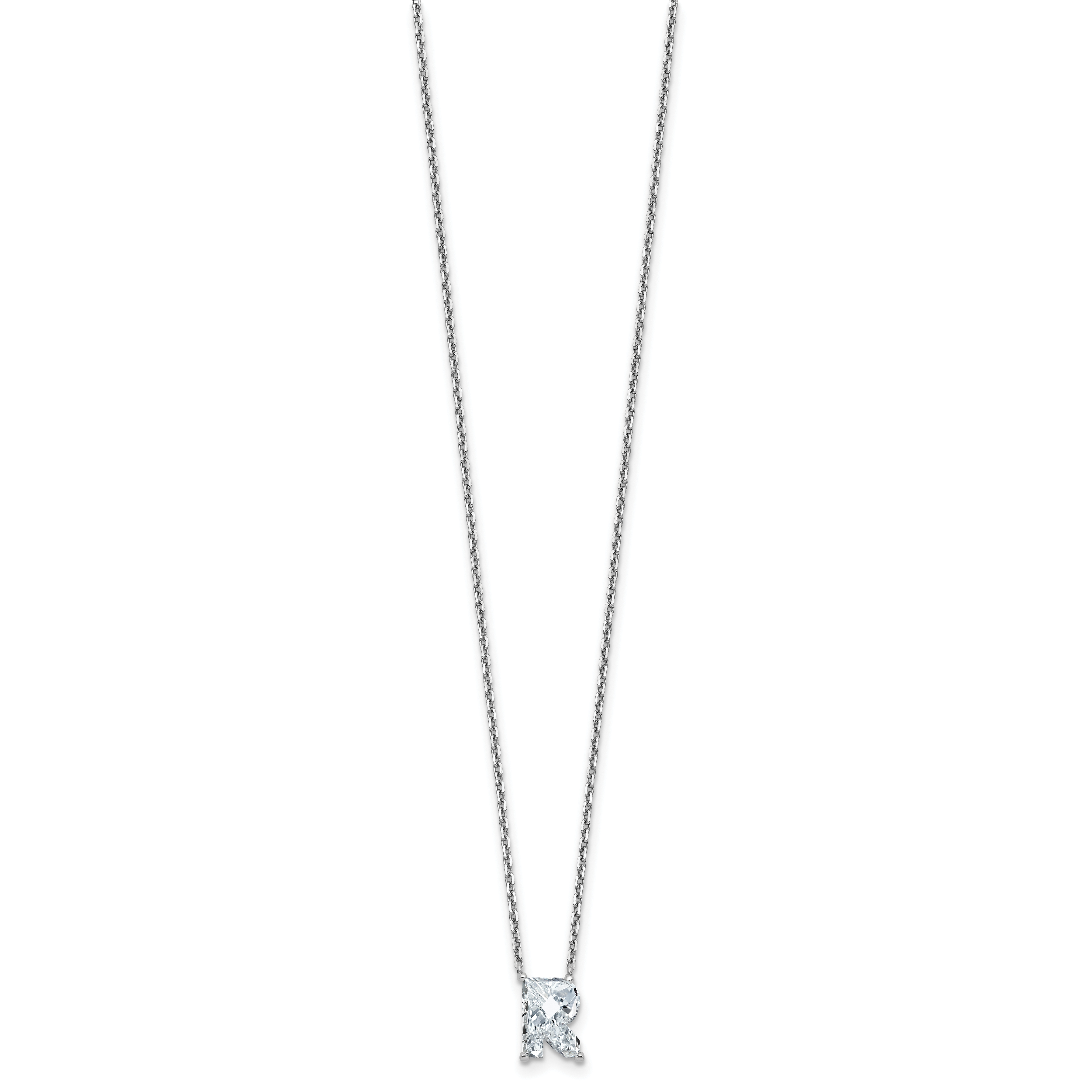 14k White Gold 2 1/3 carat Lab Grown Diamond VS+ F+ Complete Letter R Single Stone 18 inch Initial Necklace