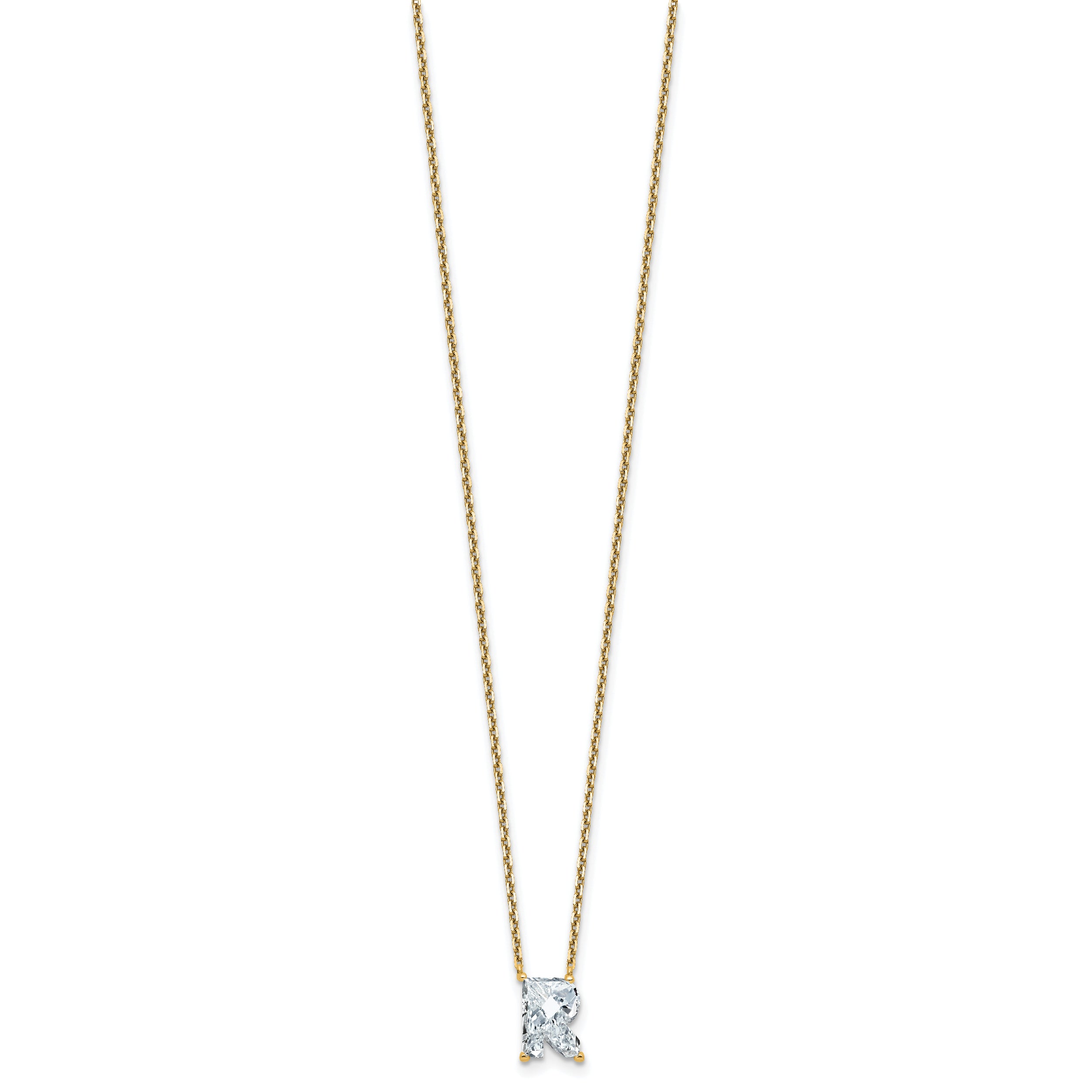 14k 2 1/3 carat Lab Grown Diamond VS+ F+ Complete Letter R Single Stone 18 inch Initial Necklace