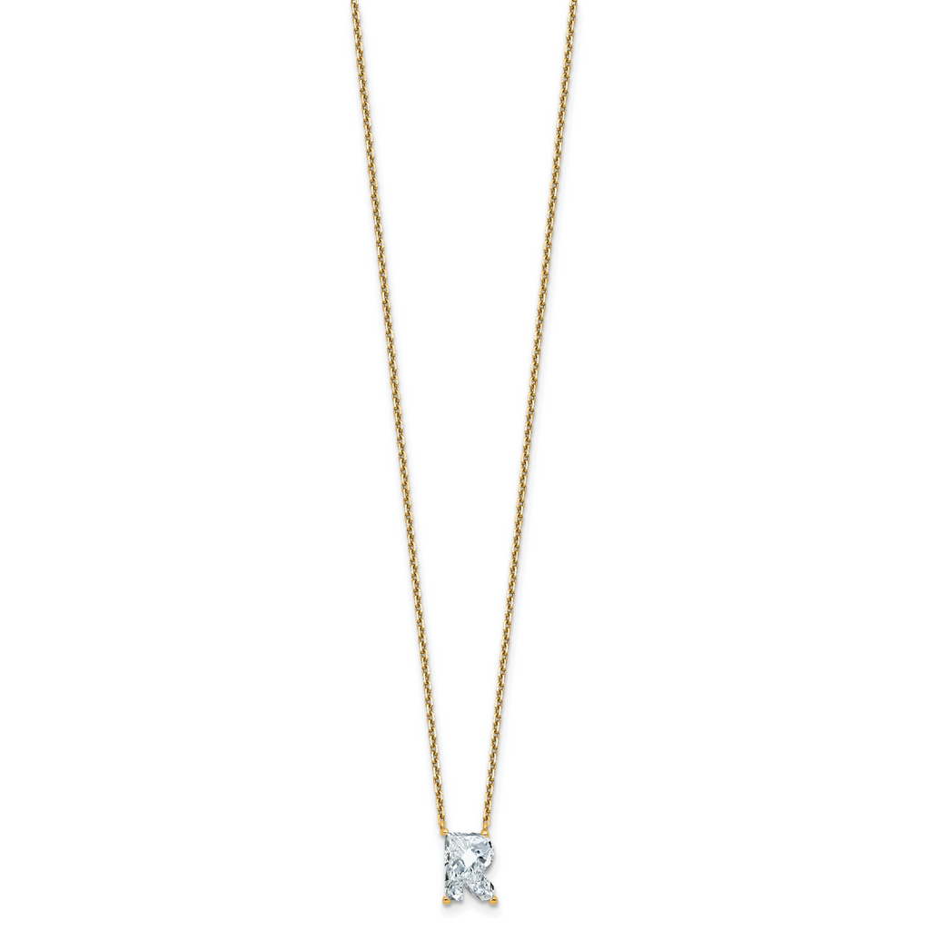14k 2 1/3 carat Lab Grown Diamond VS+ F+ Complete Letter R Single Stone 18 inch Initial Necklace