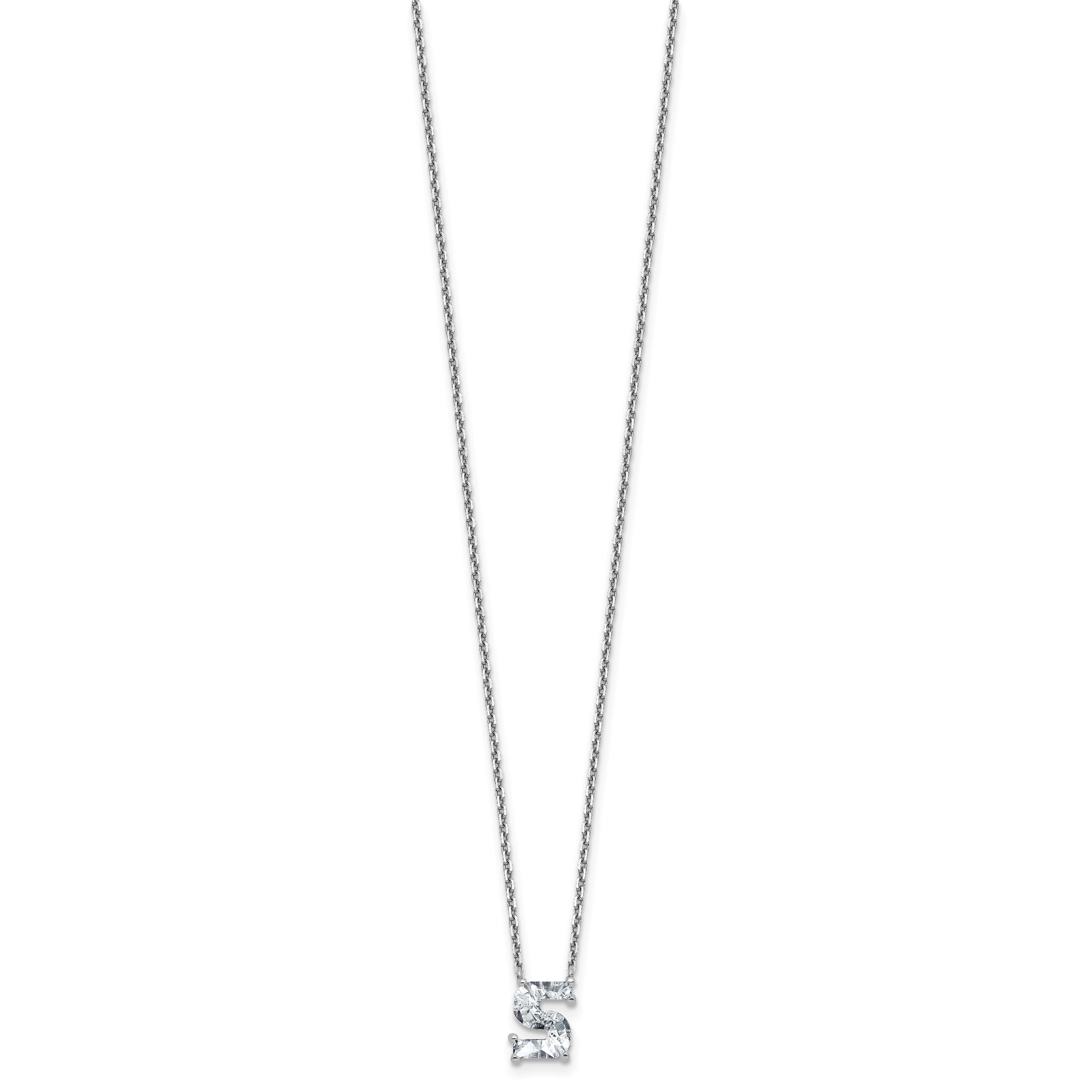14k White Gold 1 5/8 carat Lab Grown Diamond VS+ F+ Complete Letter S Single Stone 18 inch Initial Necklace