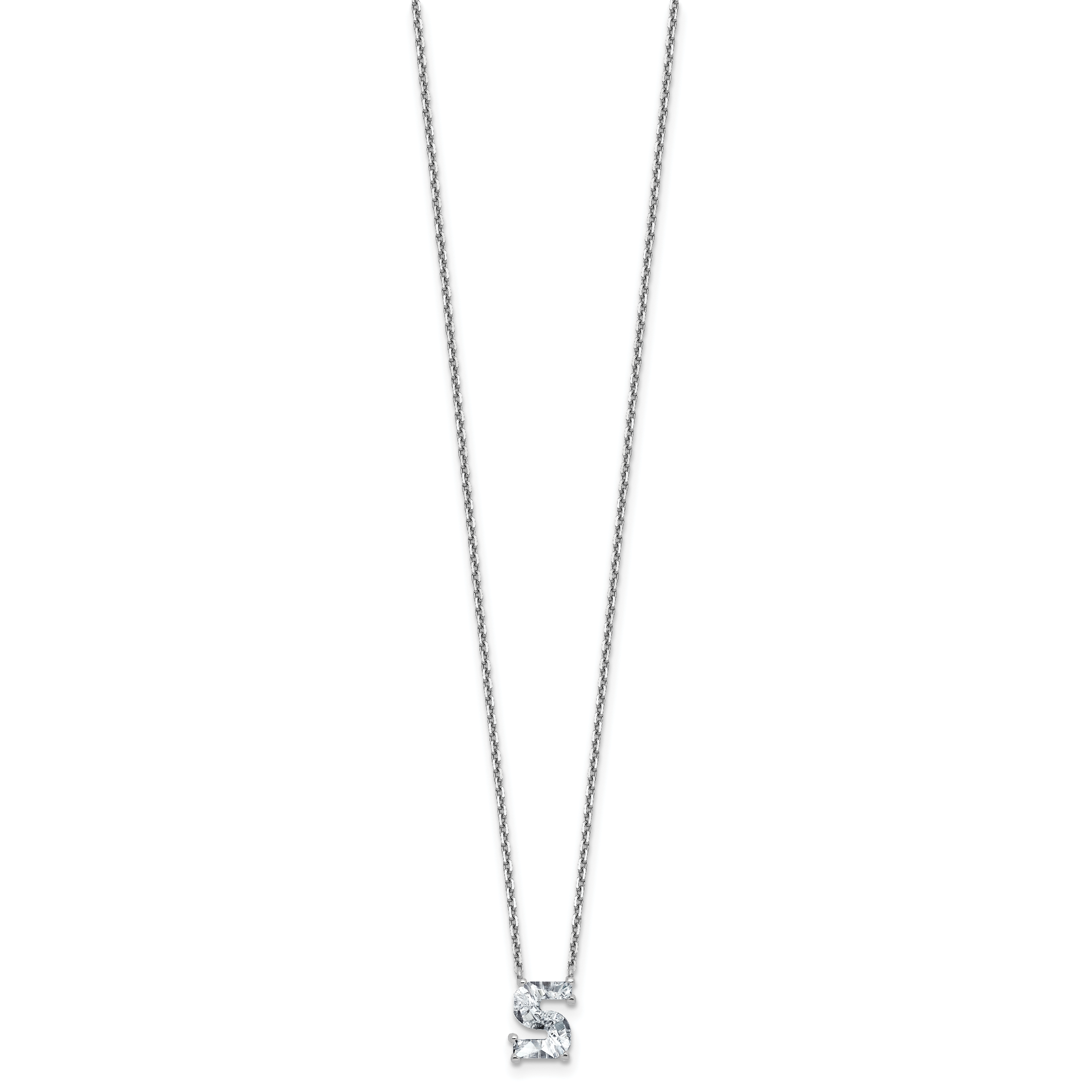 14k White Gold 1 5/8 carat Lab Grown Diamond VS+ F+ Complete Letter S Single Stone 18 inch Initial Necklace Secondary image
