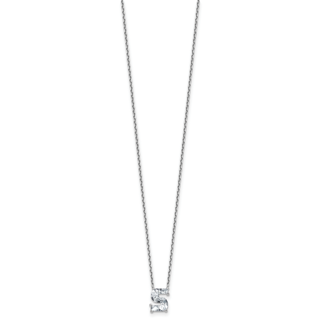 14k White Gold 1 5/8 carat Lab Grown Diamond VS+ F+ Complete Letter S Single Stone 18 inch Initial Necklace