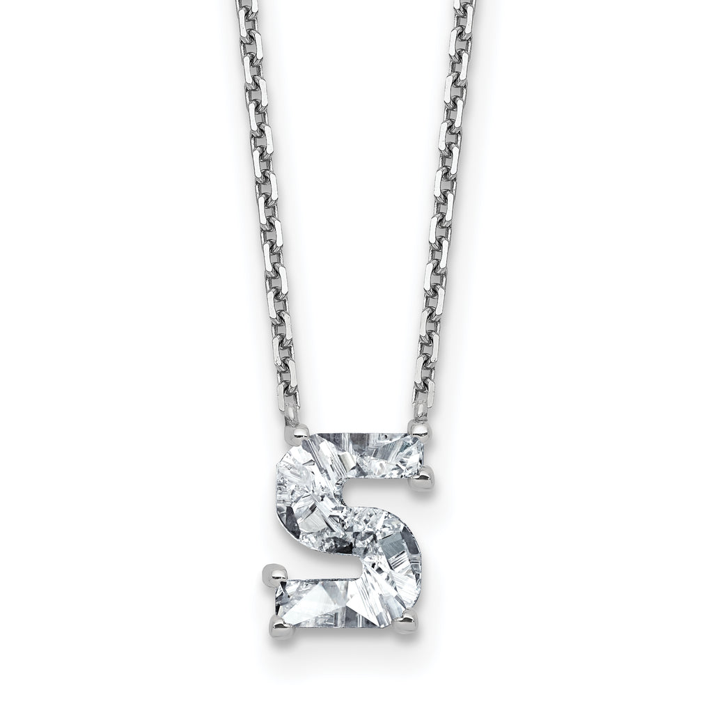 14k White Gold 1 5/8 carat Lab Grown Diamond VS+ F+ Complete Letter S Single Stone 18 inch Initial Necklace