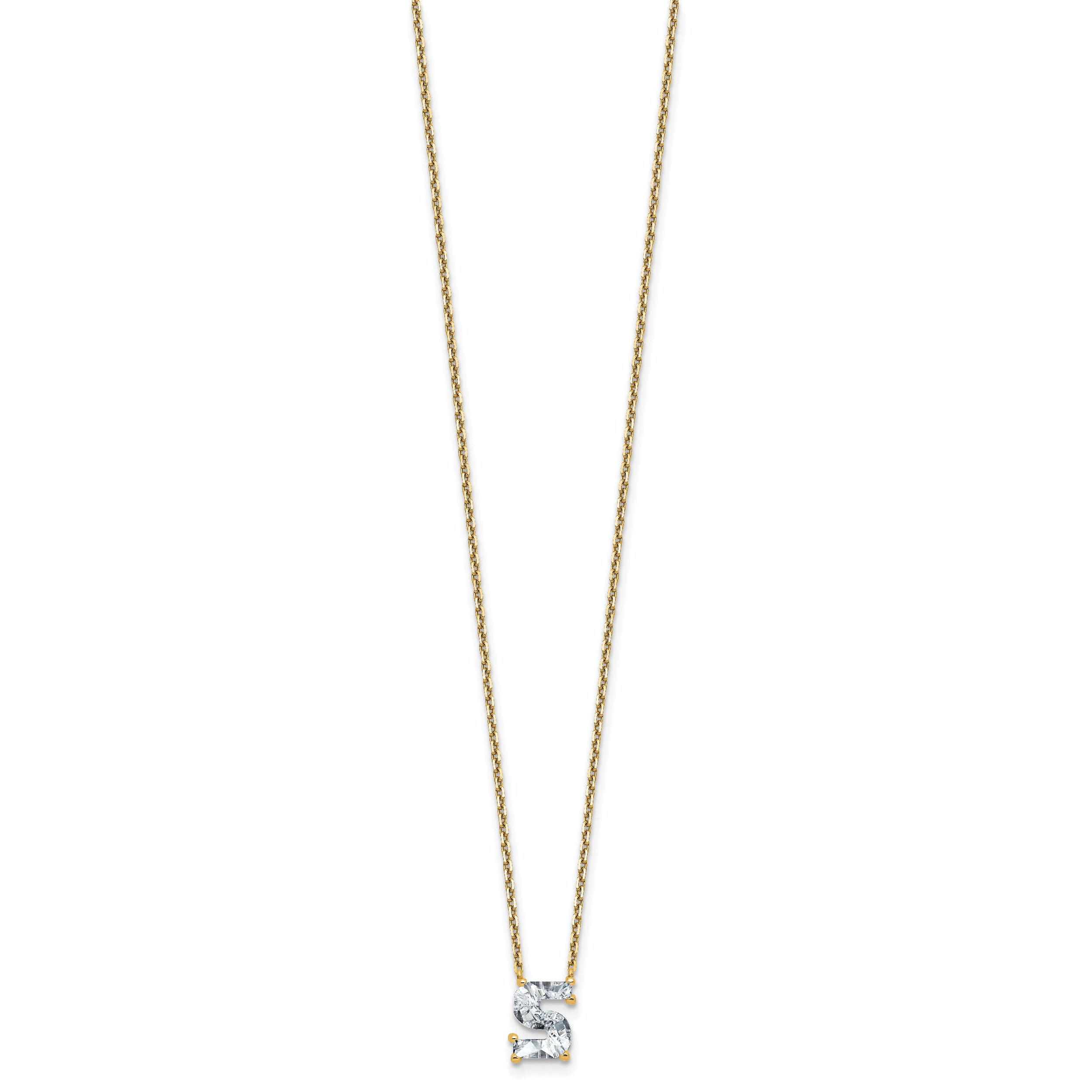 14k 1 5/8 carat Lab Grown Diamond VS+ F+ Complete Letter S Single Stone 18 inch Initial Necklace