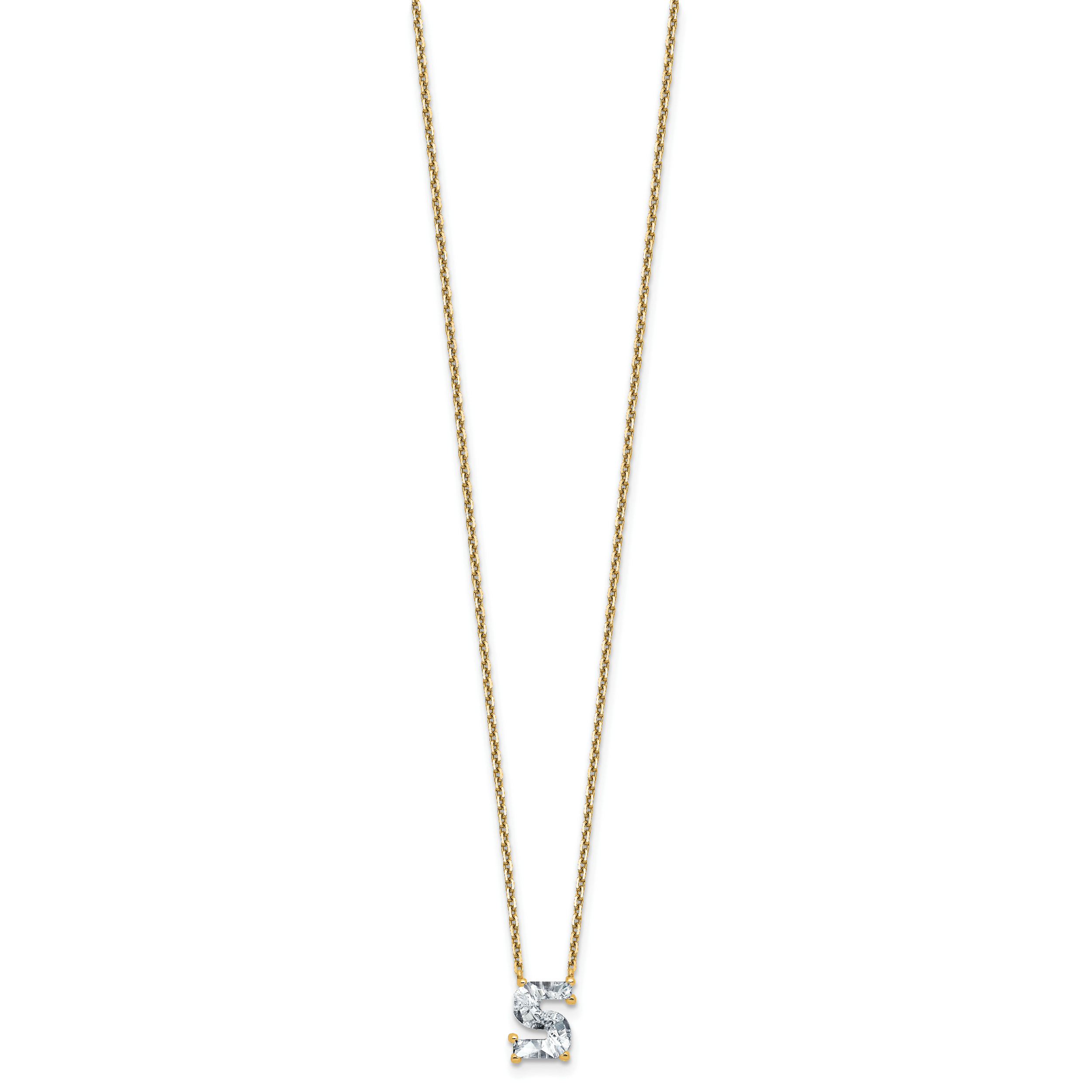 14k 1 5/8 carat Lab Grown Diamond VS+ F+ Complete Letter S Single Stone 18 inch Initial Necklace Secondary image