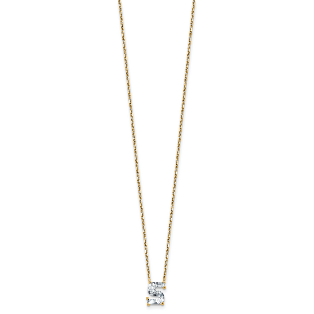 14k 1 5/8 carat Lab Grown Diamond VS+ F+ Complete Letter S Single Stone 18 inch Initial Necklace
