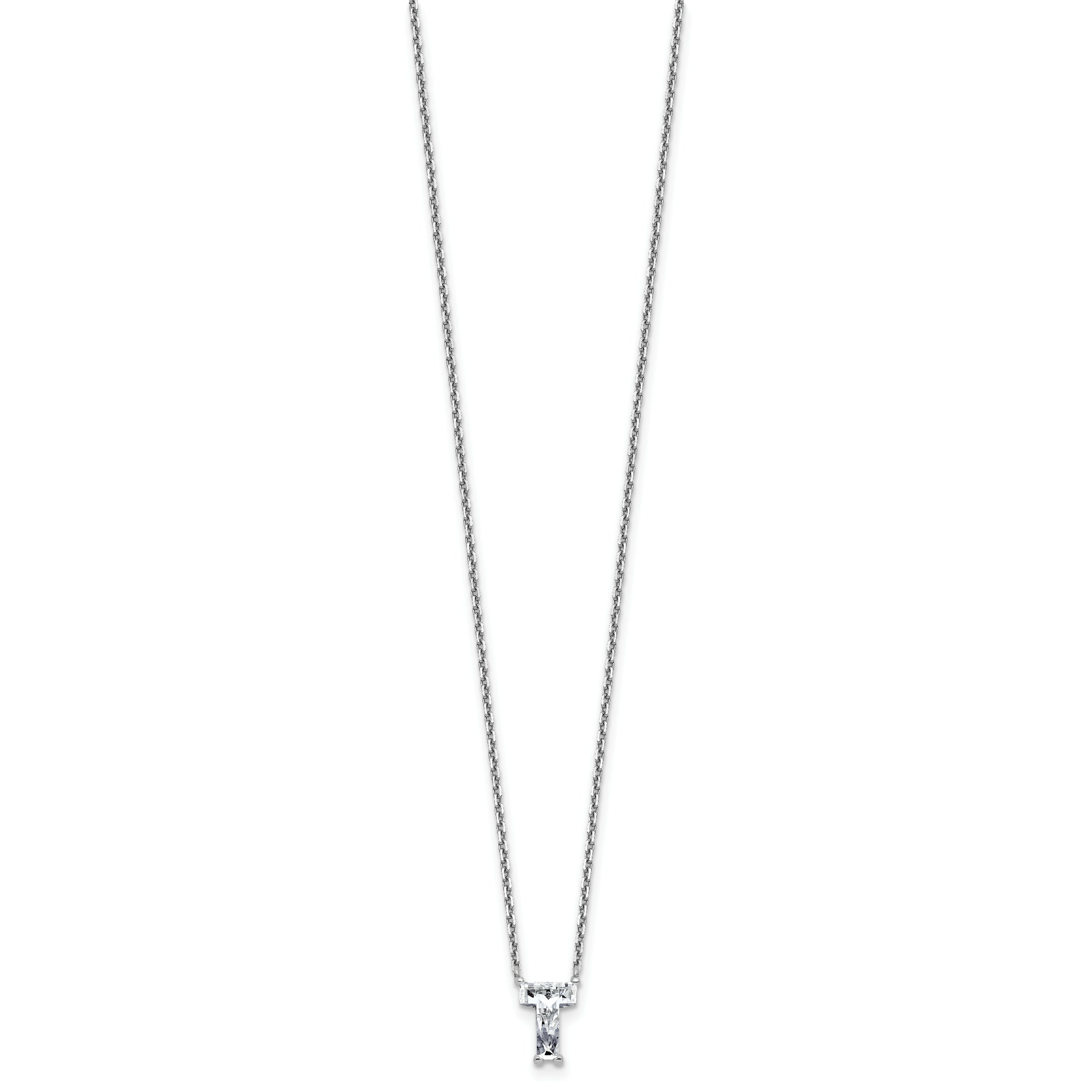 14k White Gold 1 5/8 carat Lab Grown Diamond VS+ F+ Complete Letter T Single Stone 18 inch Initial Necklace