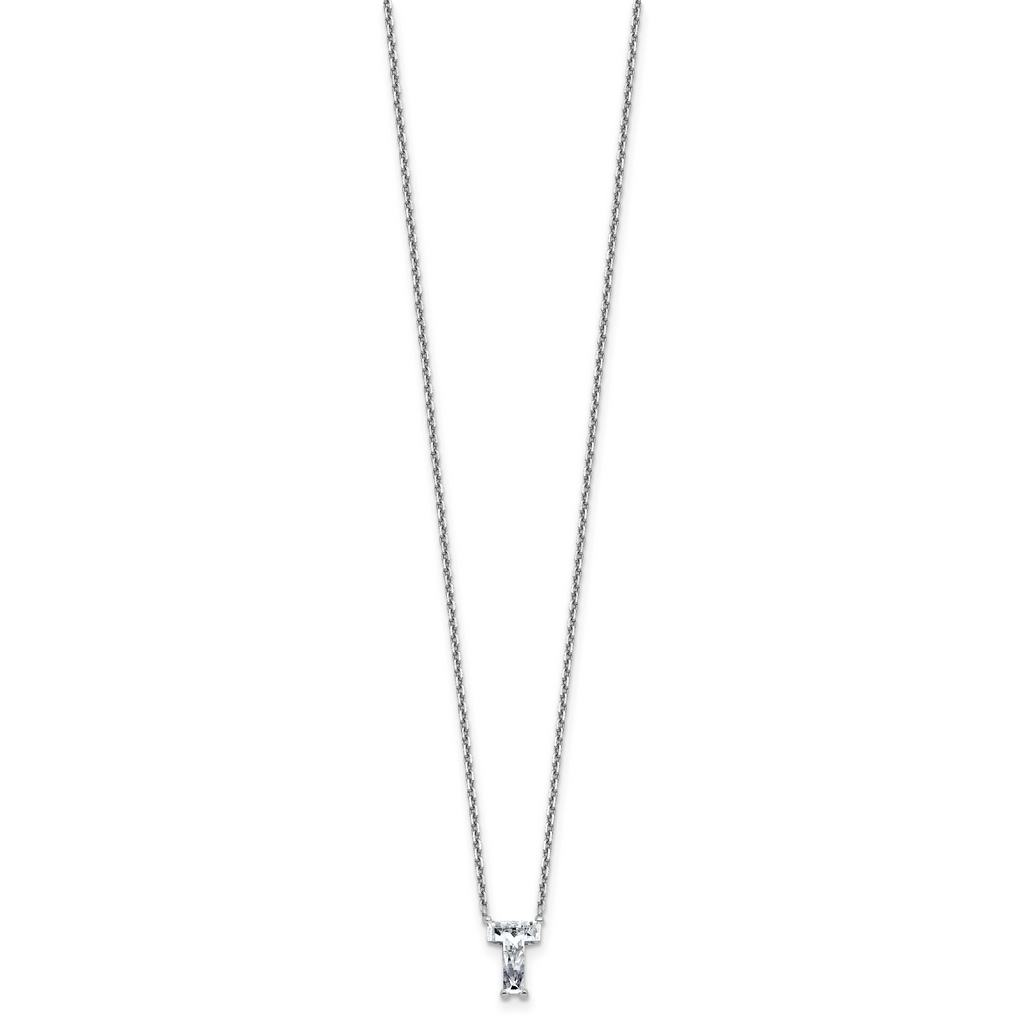 14k White Gold 1 5/8 carat Lab Grown Diamond VS+ F+ Complete Letter T Single Stone 18 inch Initial Necklace