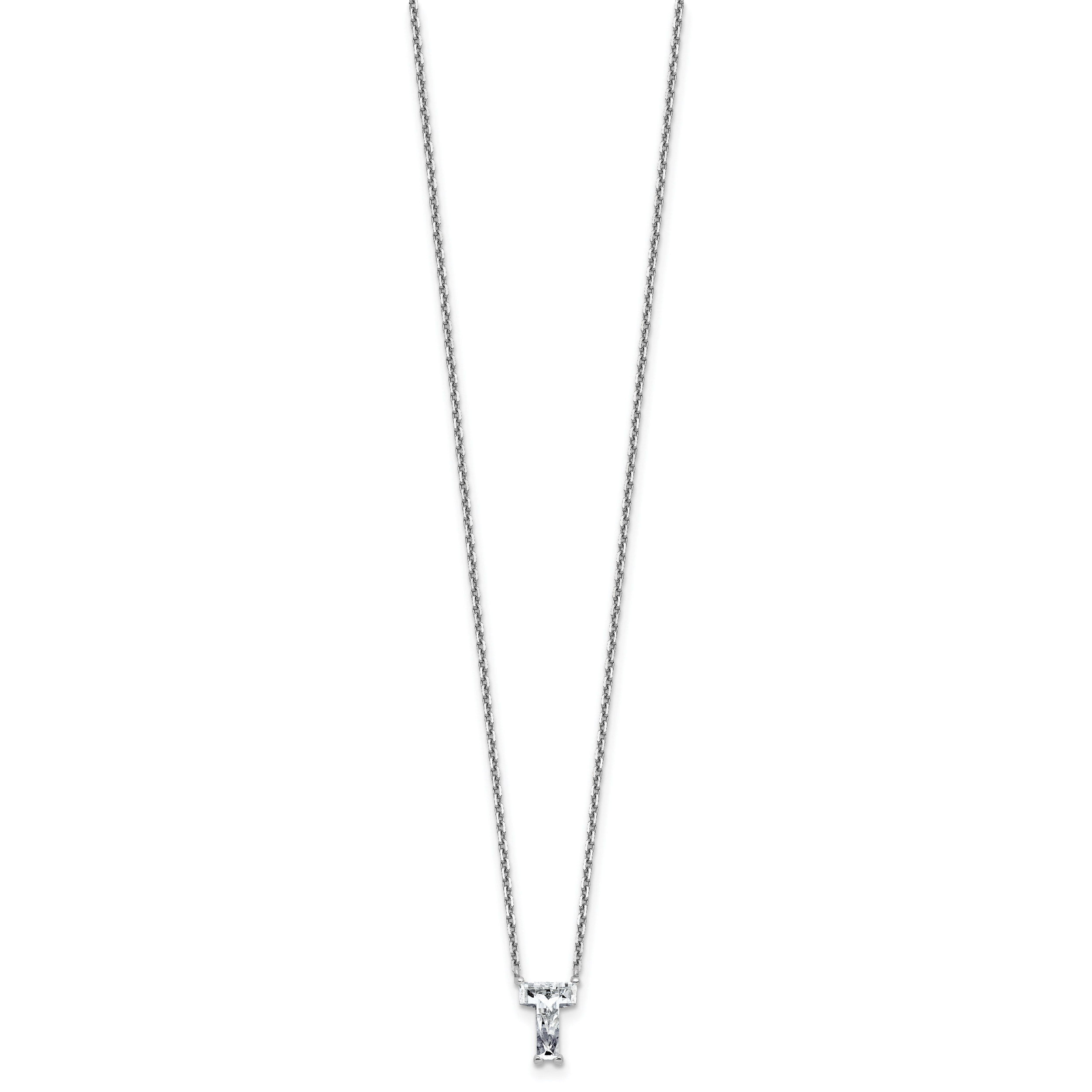 14k White Gold 1 5/8 carat Lab Grown Diamond VS+ F+ Complete Letter T Single Stone 18 inch Initial Necklace