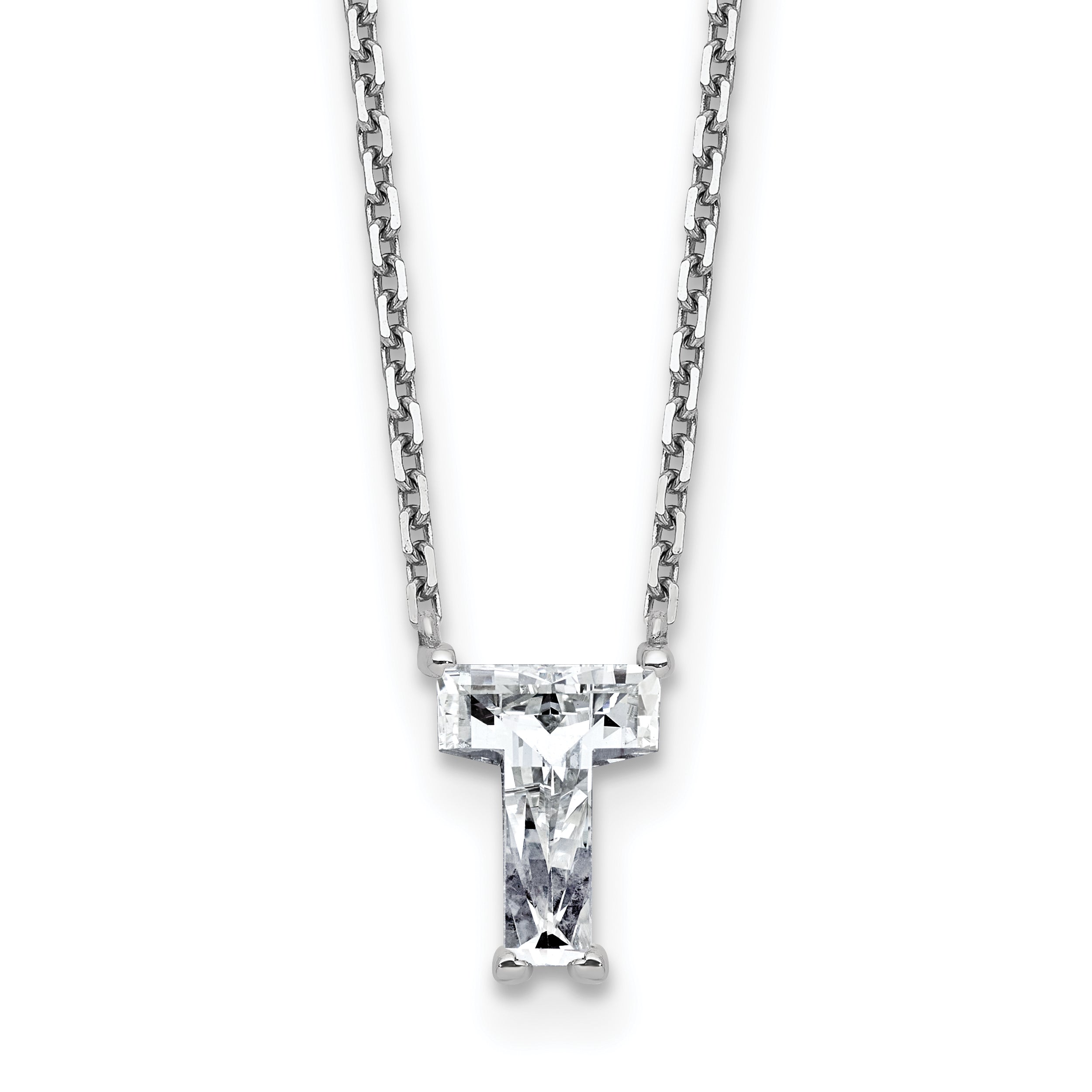 14k White Gold 1 5/8 carat Lab Grown Diamond VS+ F+ Complete Letter T Single Stone 18 inch Initial Necklace