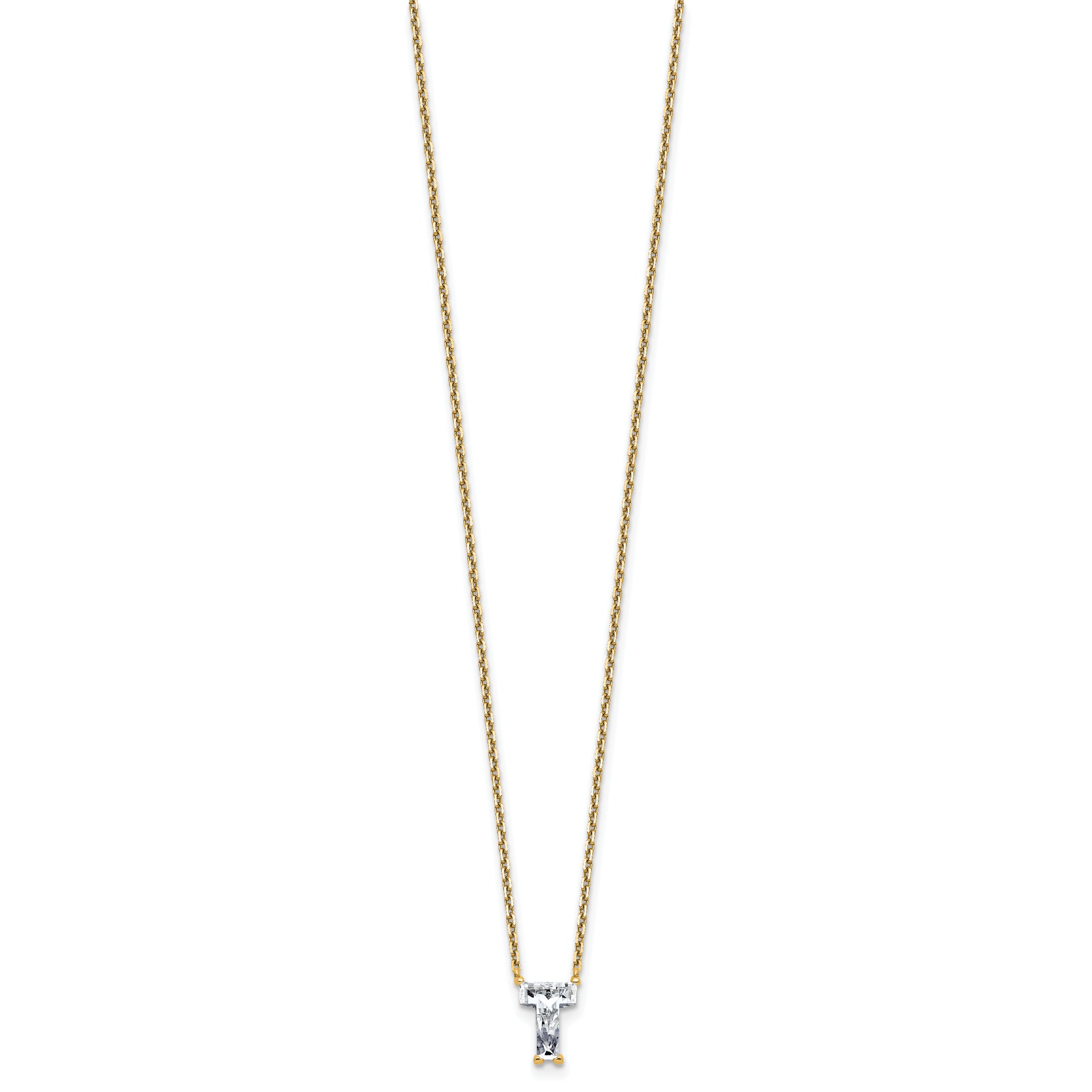 14k 1 5/8 carat Lab Grown Diamond VS+ F+ Complete Letter T Single Stone 18 inch Initial Necklace