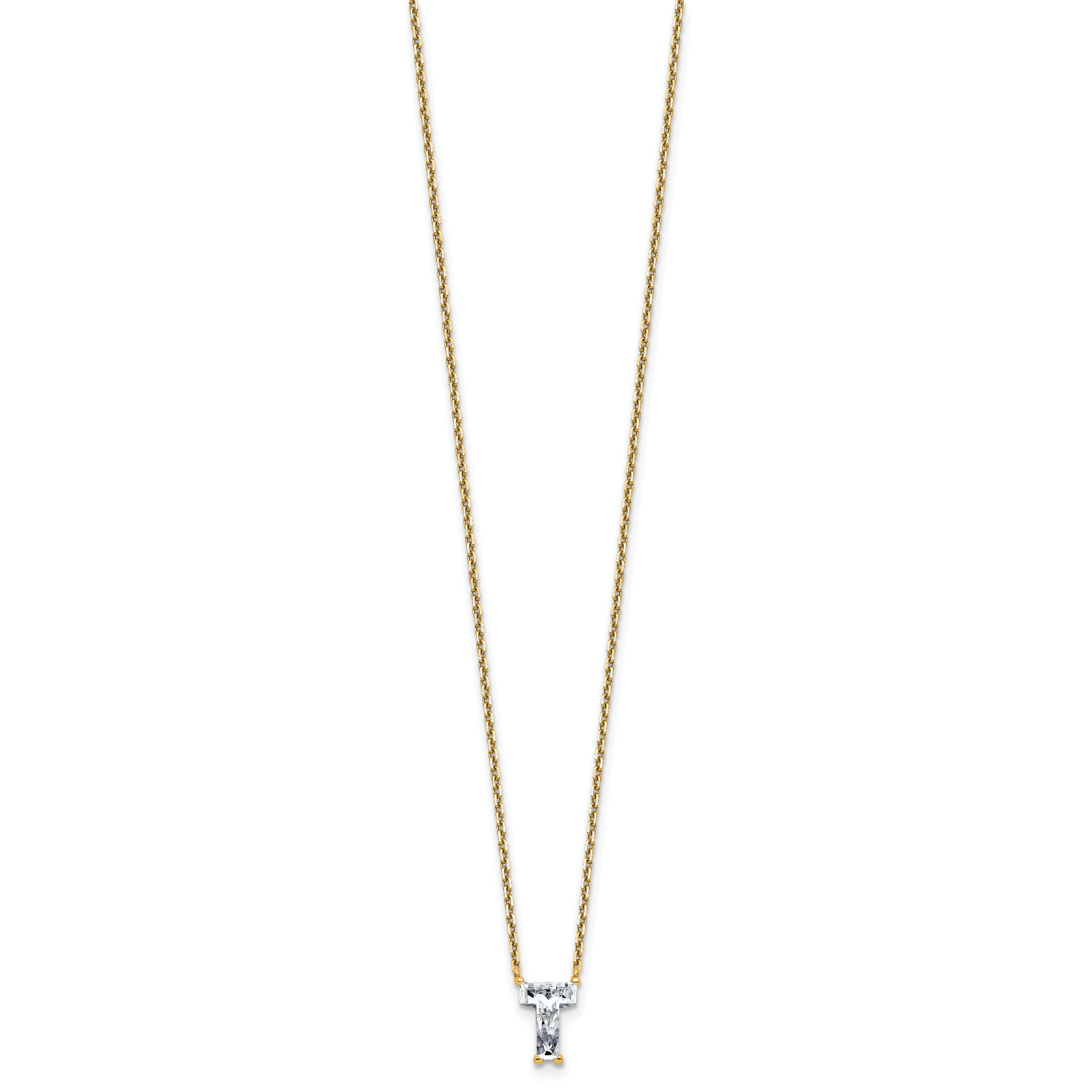 14k 1 5/8 carat Lab Grown Diamond VS+ F+ Complete Letter T Single Stone 18 inch Initial Necklace Secondary image