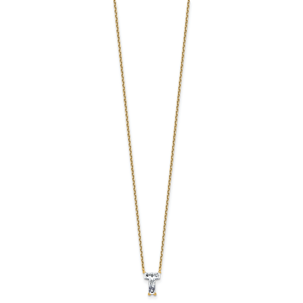 14k 1 5/8 carat Lab Grown Diamond VS+ F+ Complete Letter T Single Stone 18 inch Initial Necklace