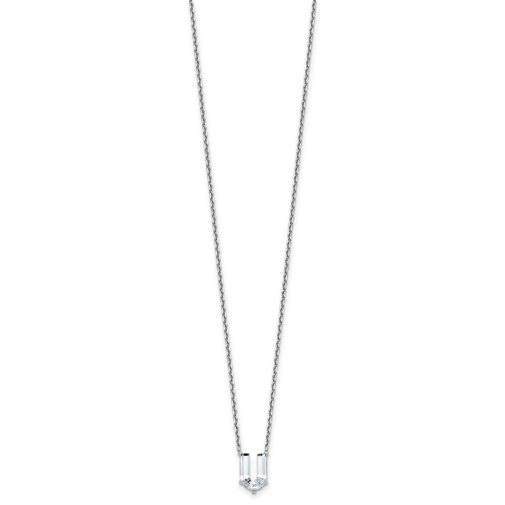14k White Gold 2 1/3 carat Lab Grown Diamond VS+ F+ Complete Letter U Single Stone 18 inch Initial Necklace