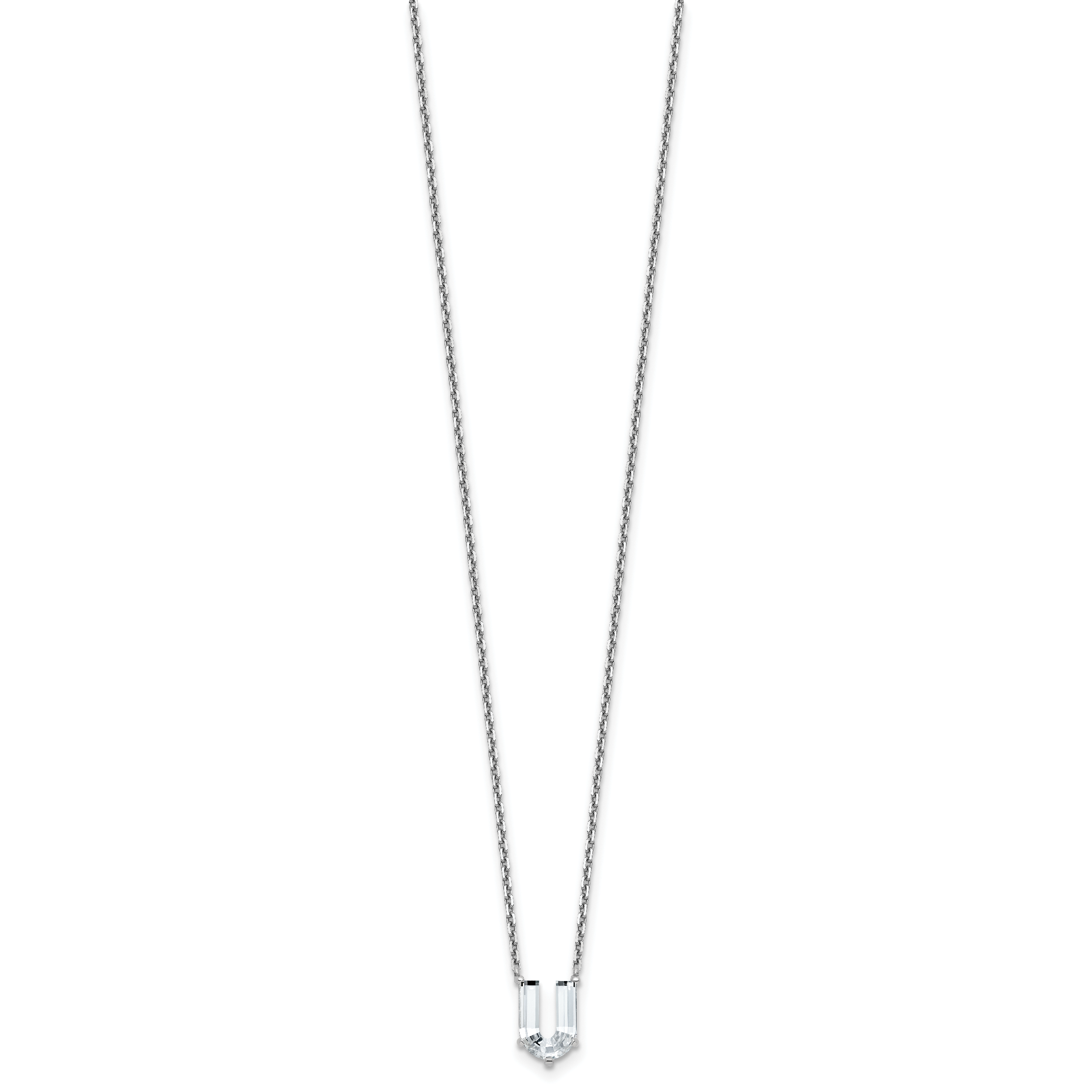 14k White Gold 2 1/3 carat Lab Grown Diamond VS+ F+ Complete Letter U Single Stone 18 inch Initial Necklace