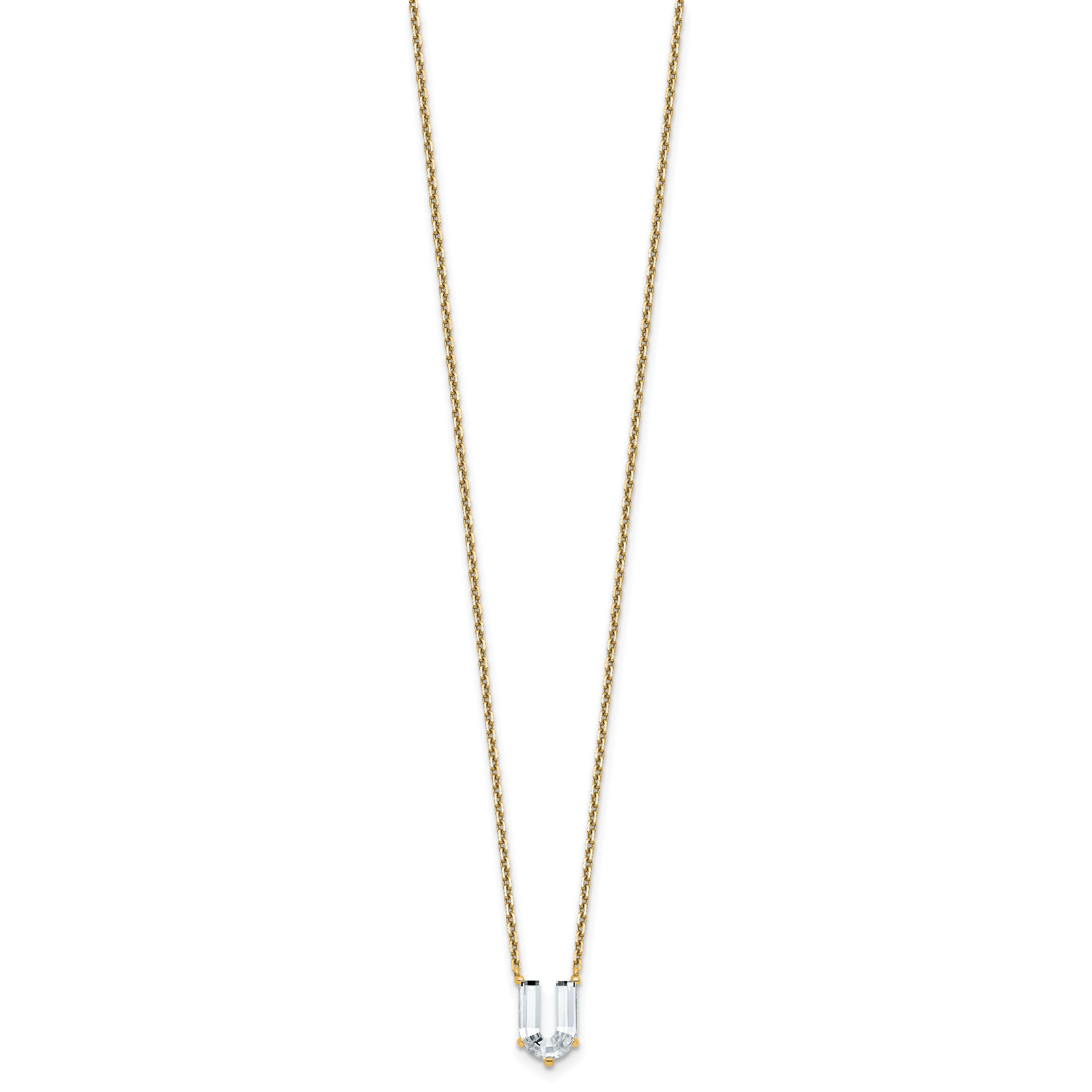14k 2 1/3 carat Lab Grown Diamond VS+ F+ Complete Letter U Single Stone 18 inch Initial Necklace