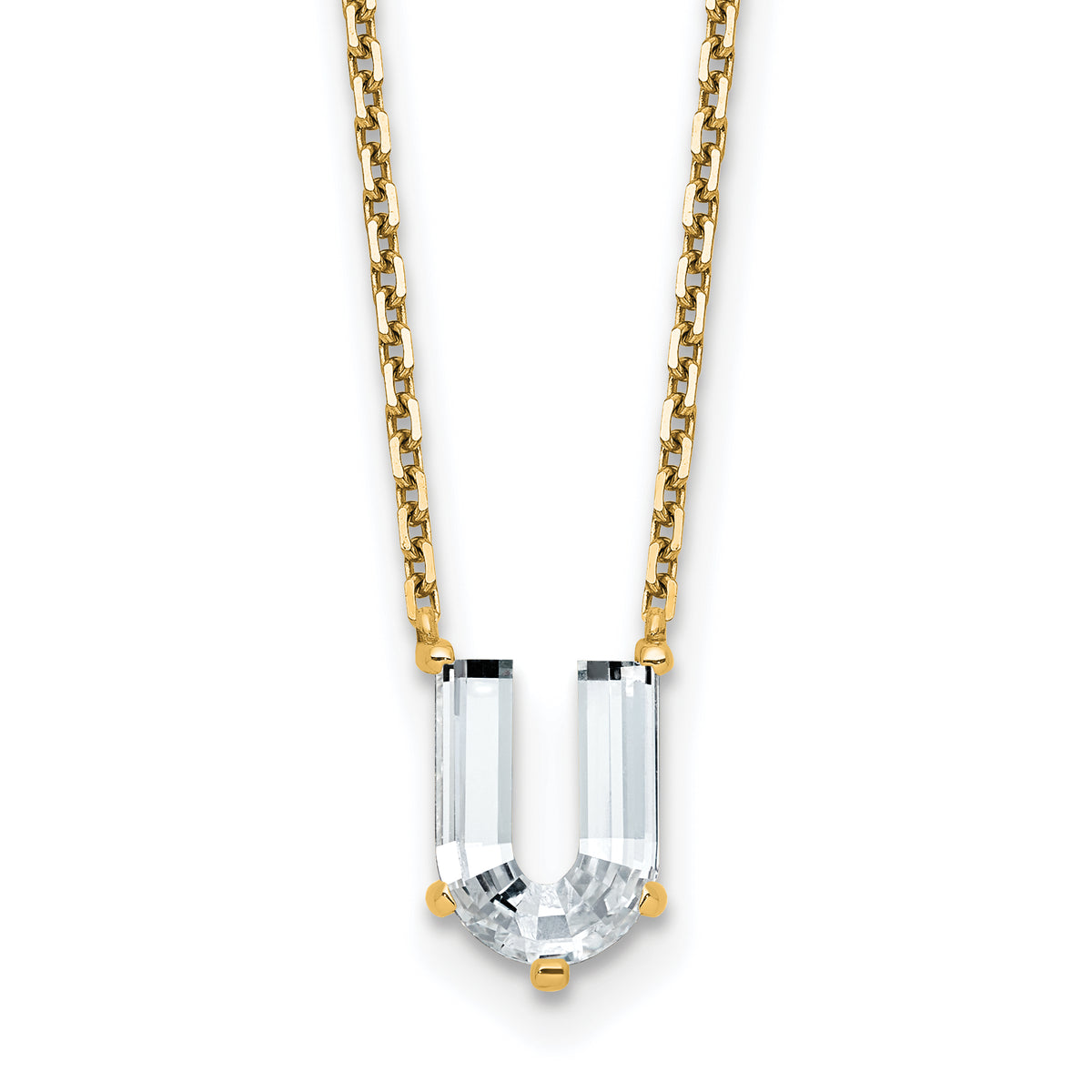 14k 2 1/3 carat Lab Grown Diamond VS+ F+ Complete Letter U Single Stone 18 inch Initial Necklace