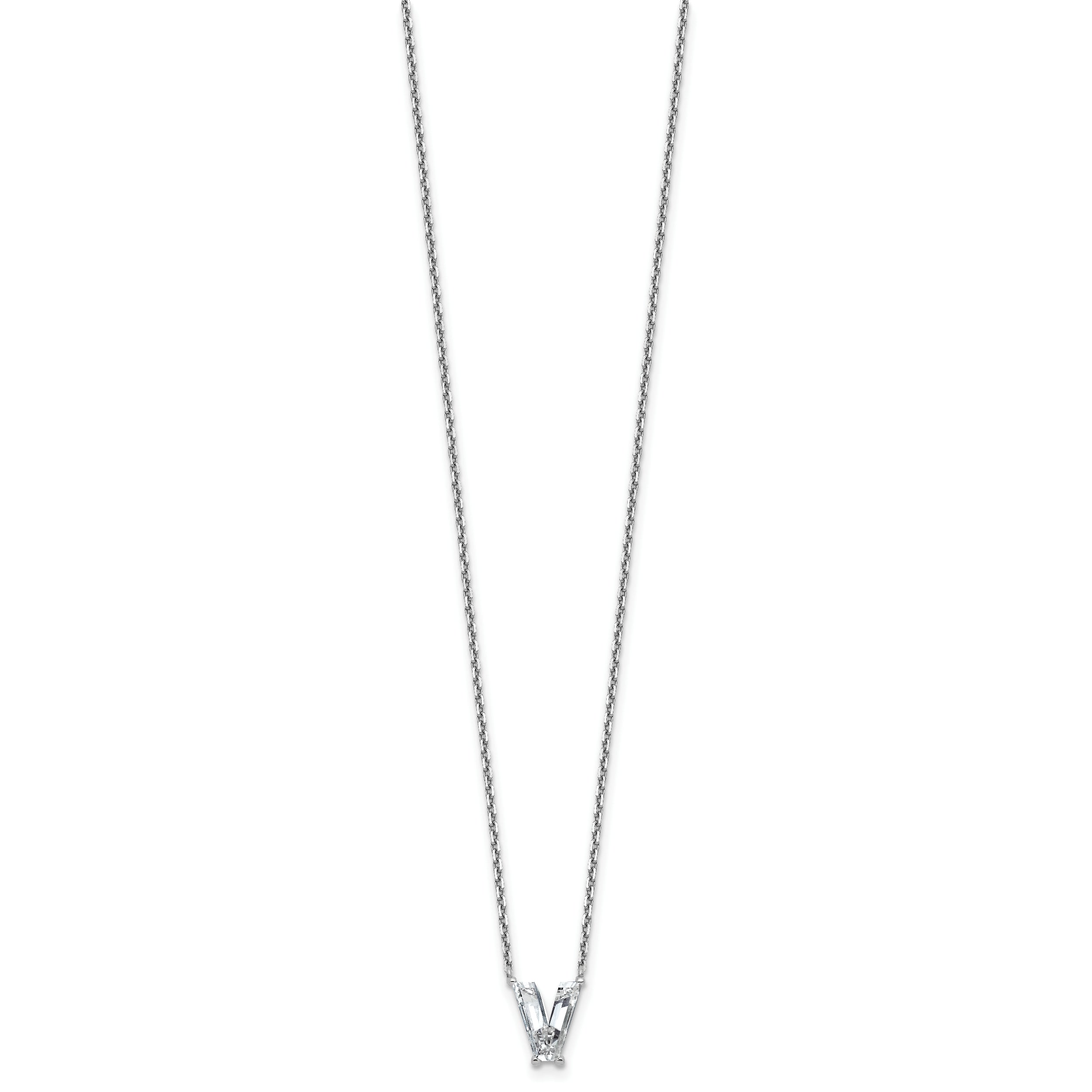 14k White Gold 1 3/4 carat Lab Grown Diamond VS+ F+ Complete Letter V Single Stone 18 inch Initial Necklace