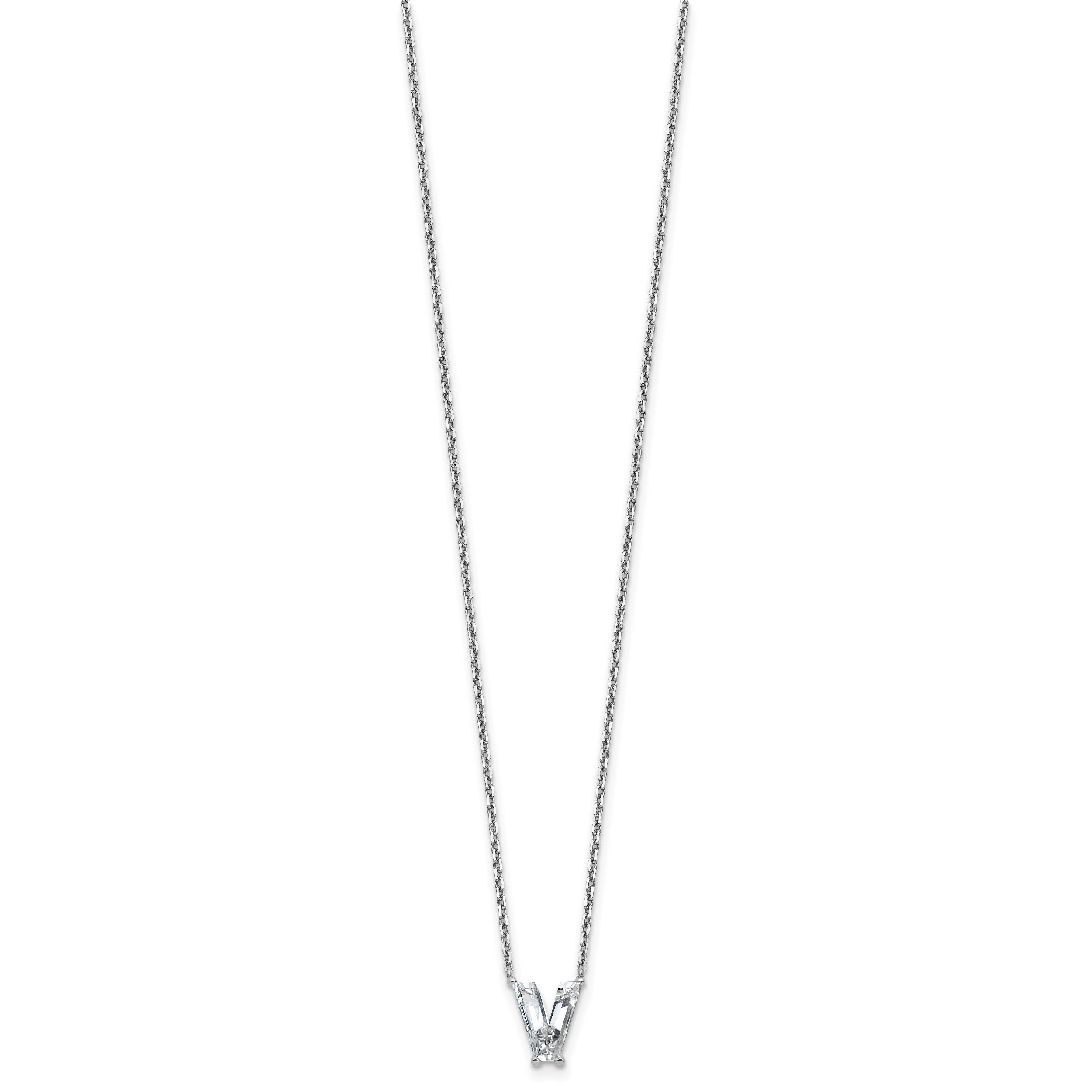 14k White Gold 1 3/4 carat Lab Grown Diamond VS+ F+ Complete Letter V Single Stone 18 inch Initial Necklace Secondary image