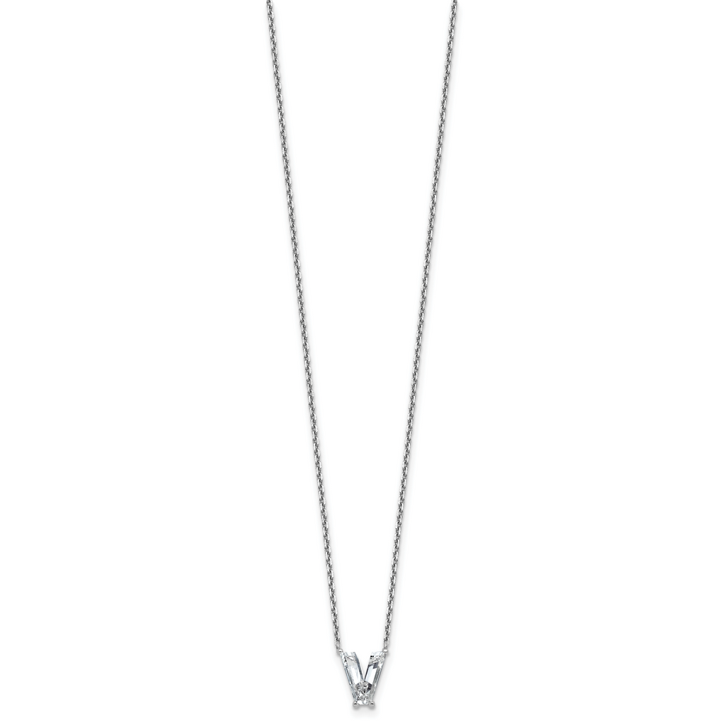 14k White Gold 1 3/4 carat Lab Grown Diamond VS+ F+ Complete Letter V Single Stone 18 inch Initial Necklace