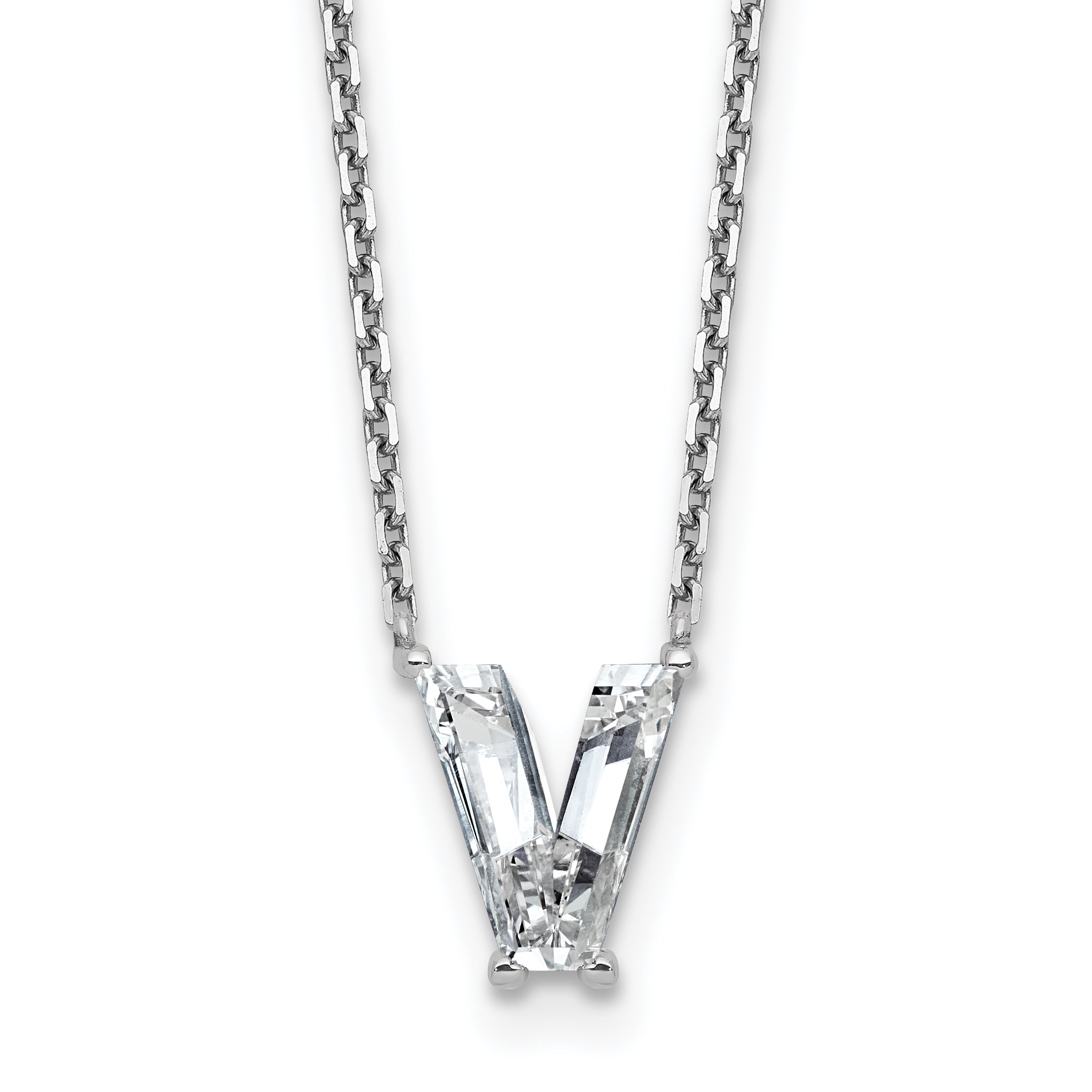 14k White Gold 1 3/4 carat Lab Grown Diamond VS+ F+ Complete Letter V Single Stone 18 inch Initial Necklace Main image