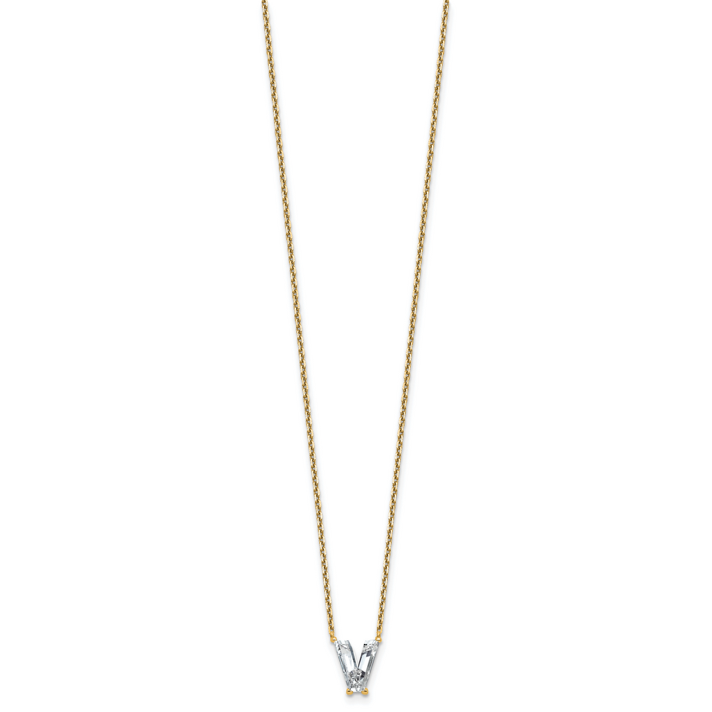 14k 1 3/4 carat Lab Grown Diamond VS+ F+ Complete Letter V Single Stone 18 inch Initial Necklace