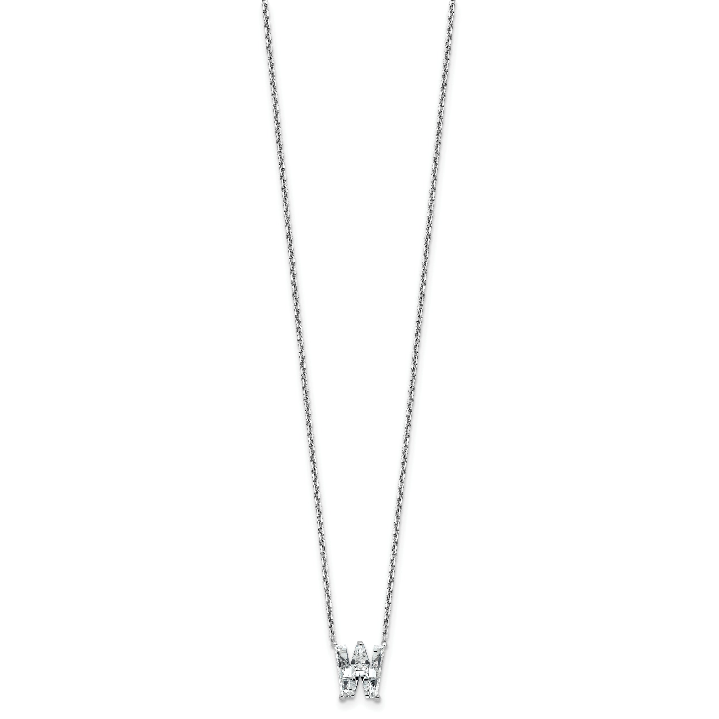 14k White Gold 2 1/3 carat Lab Grown Diamond VS+ F+ Complete Letter W Single Stone 18 inch Initial Necklace
