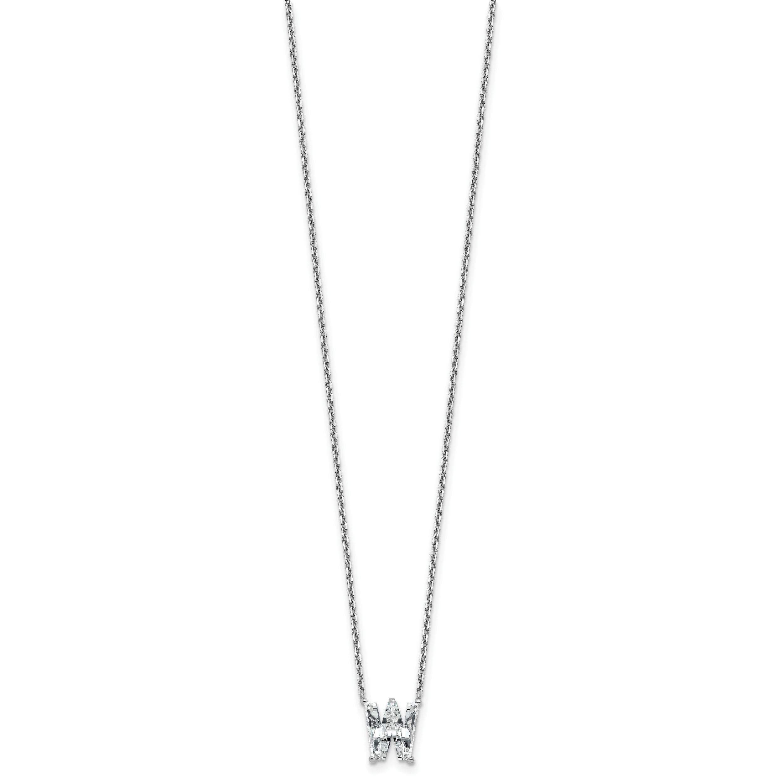 14k White Gold 2 1/3 carat Lab Grown Diamond VS+ F+ Complete Letter W Single Stone 18 inch Initial Necklace Secondary image