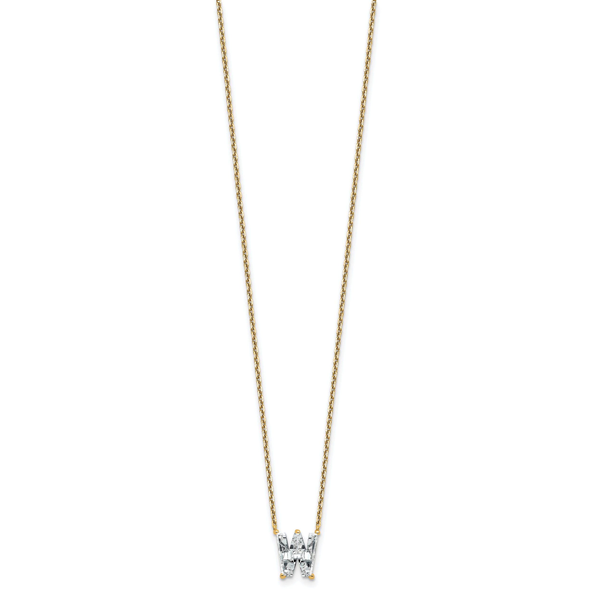 14k 2 1/3 carat Lab Grown Diamond VS+ F+ Complete Letter W Single Stone 18 inch Initial Necklace