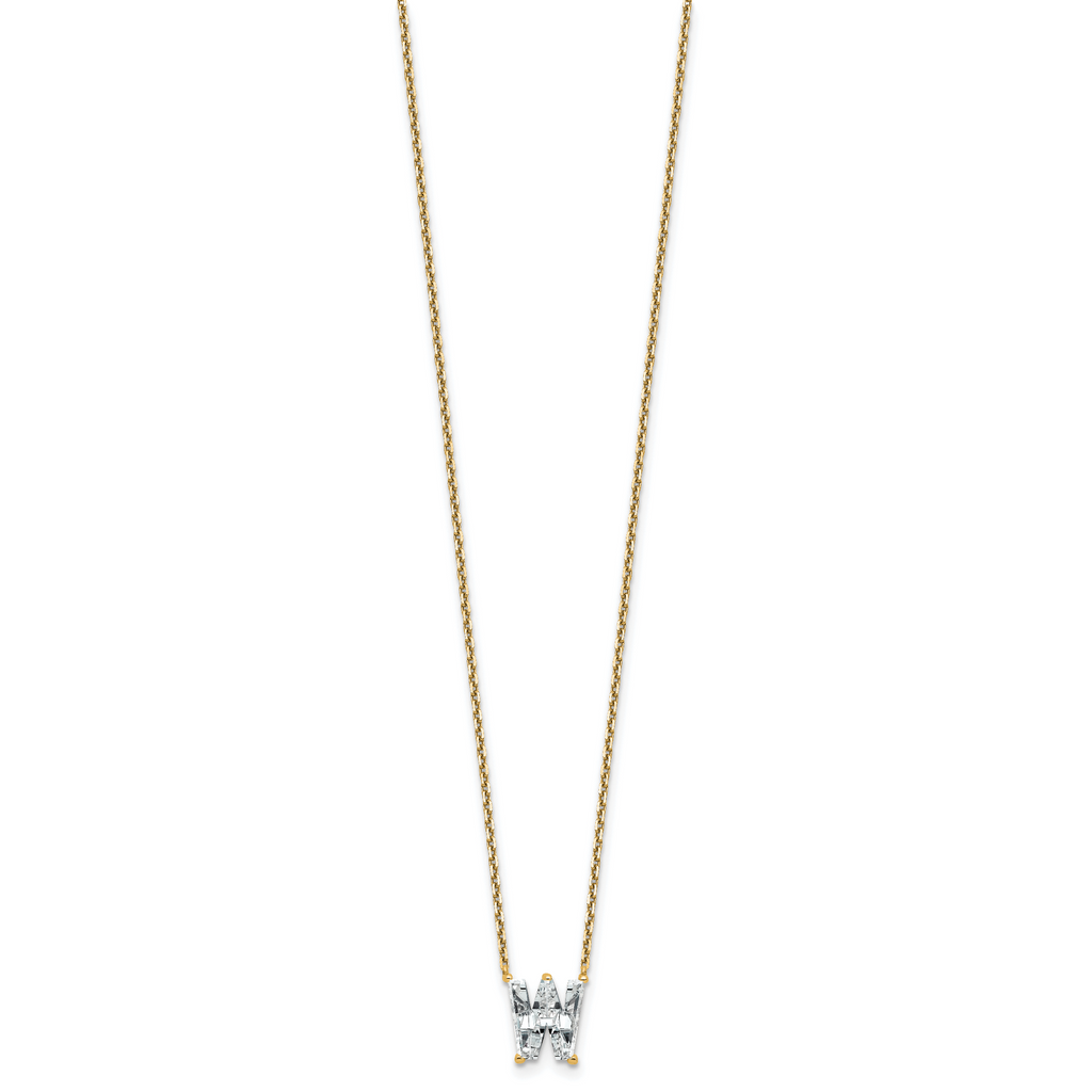14k 2 1/3 carat Lab Grown Diamond VS+ F+ Complete Letter W Single Stone 18 inch Initial Necklace