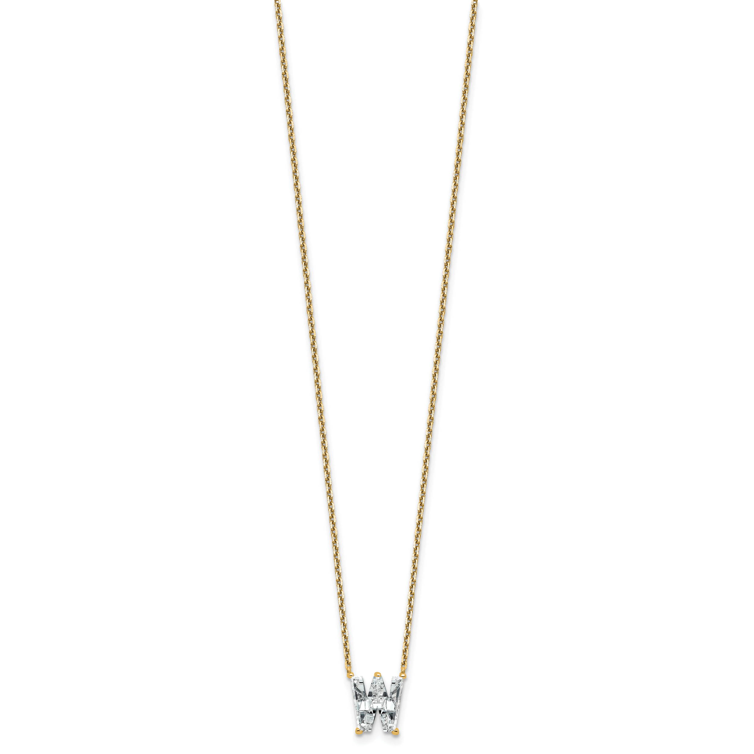 14k 2 1/3 carat Lab Grown Diamond VS+ F+ Complete Letter W Single Stone 18 inch Initial Necklace