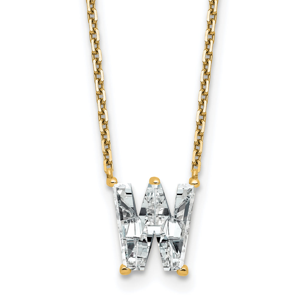14k 2 1/3 carat Lab Grown Diamond VS+ F+ Complete Letter W Single Stone 18 inch Initial Necklace