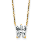 14k 2 1/3 carat Lab Grown Diamond VS+ F+ Complete Letter W Single Stone 18 inch Initial Necklace