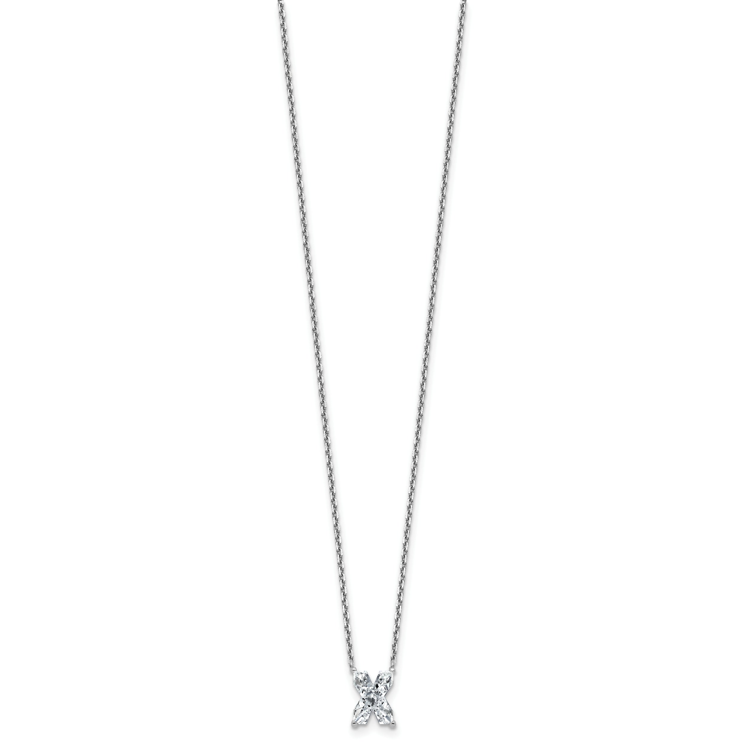 14k White Gold 2 carat Lab Grown Diamond VS+ F+ Complete Letter X Single Stone 18 inch Initial Necklace