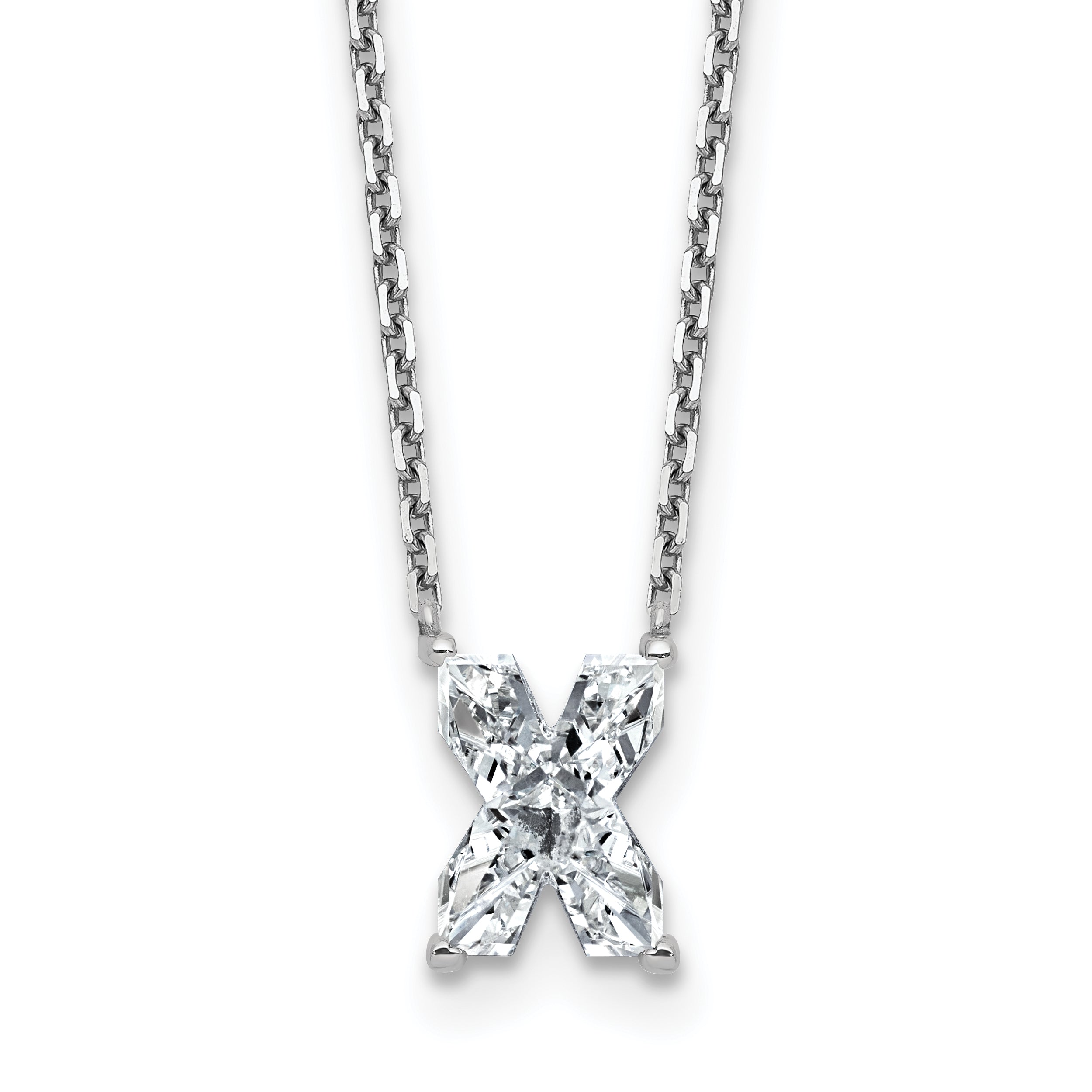 14k White Gold 2 carat Lab Grown Diamond VS+ F+ Complete Letter X Single Stone 18 inch Initial Necklace Main image