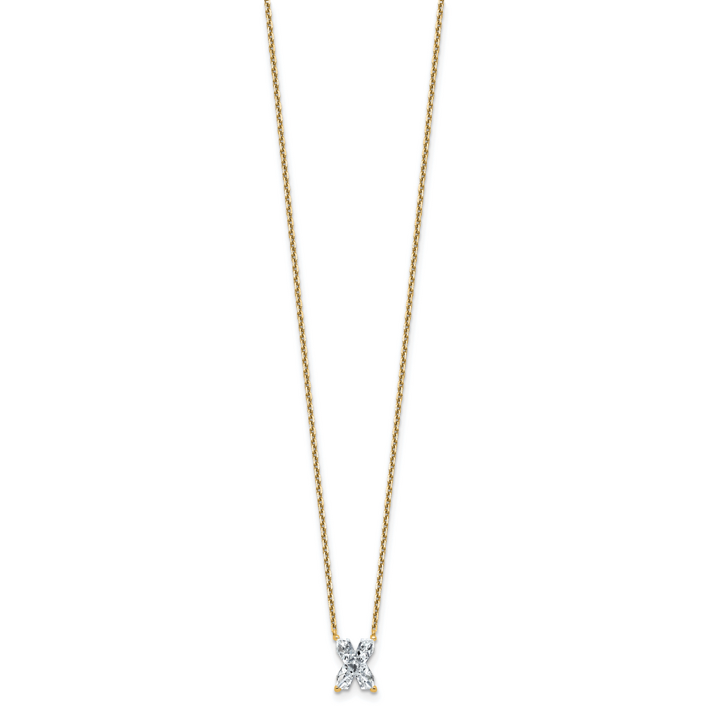 14k 2 carat Lab Grown Diamond VS+ F+ Complete Letter X Single Stone 18 inch Initial Necklace