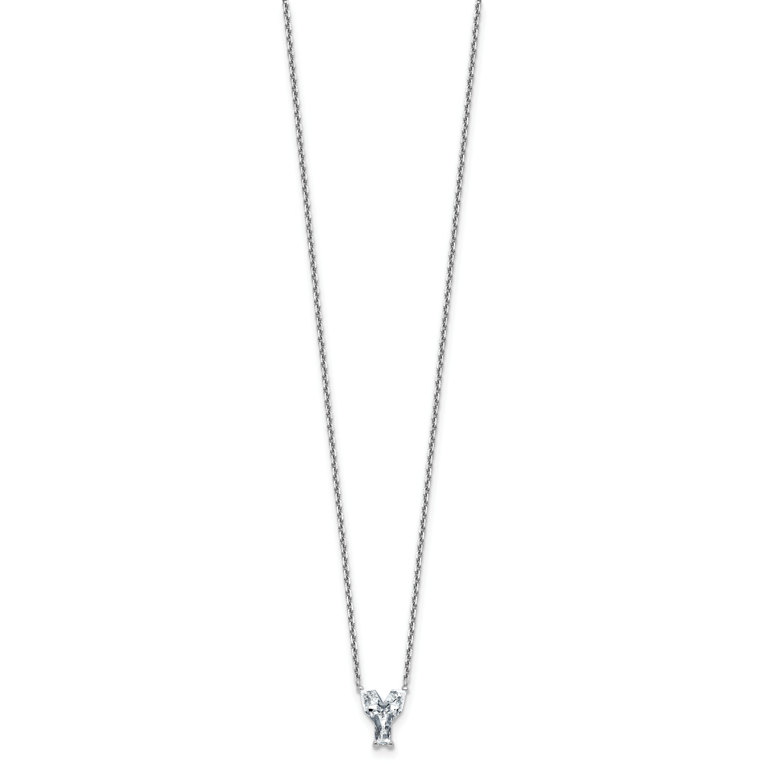 14k White Gold 1 3/4 carat Lab Grown Diamond VS+ F+ Complete Letter Y Single Stone 18 inch Initial Necklace